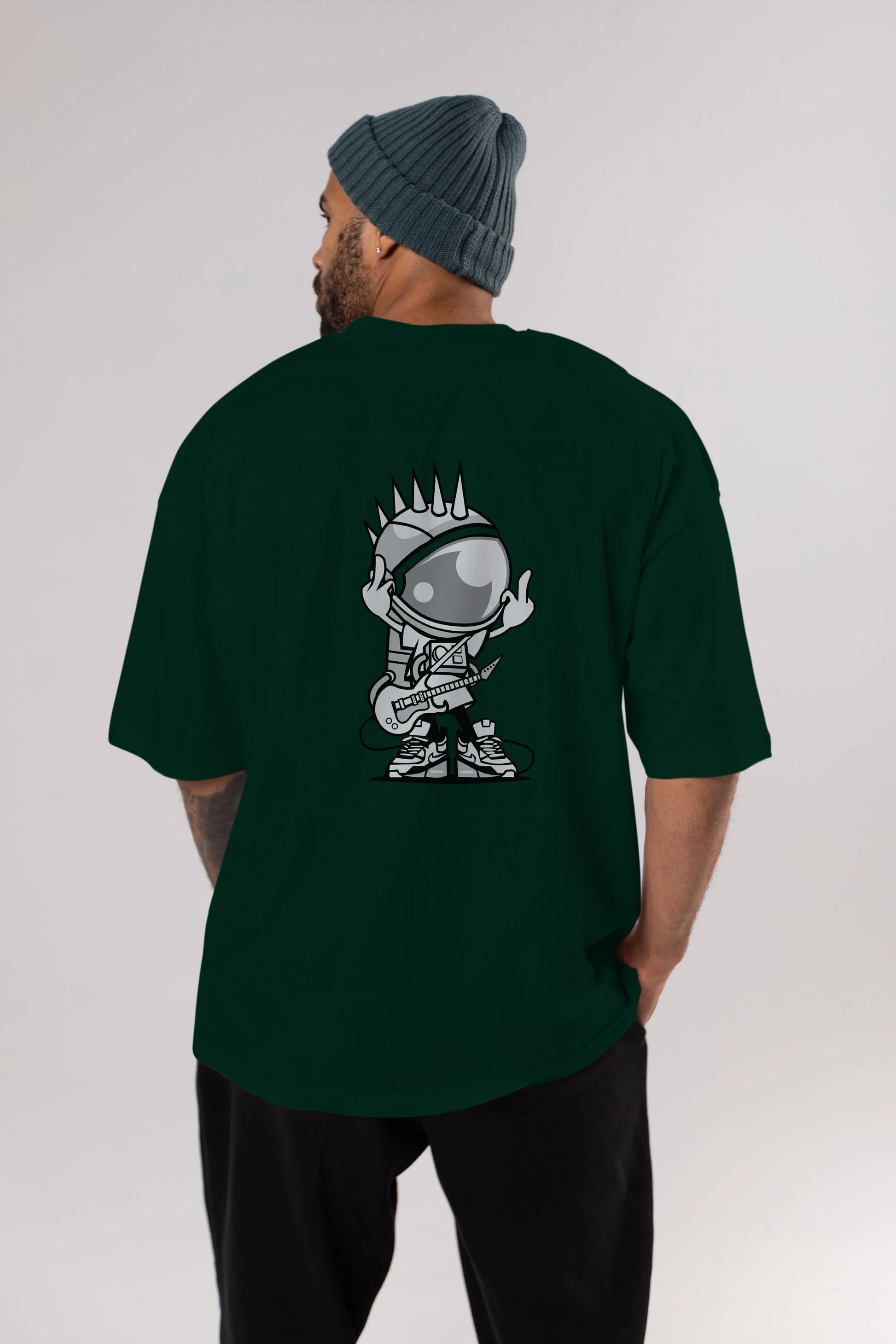Astronaut Punk Rock Arka Baskılı Oversize t-shirt Erkek Kadın Unisex %100 Pamuk tişort