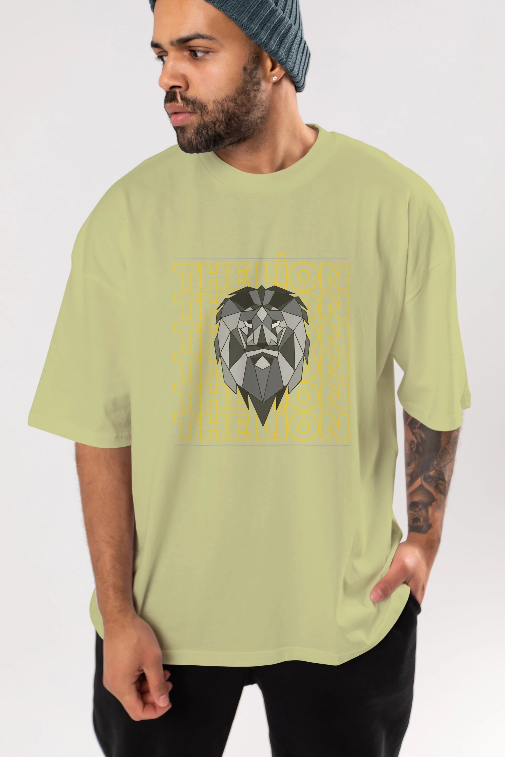 The Lion Yazılı Ön Baskılı Oversize t-shirt Erkek Kadın Unisex