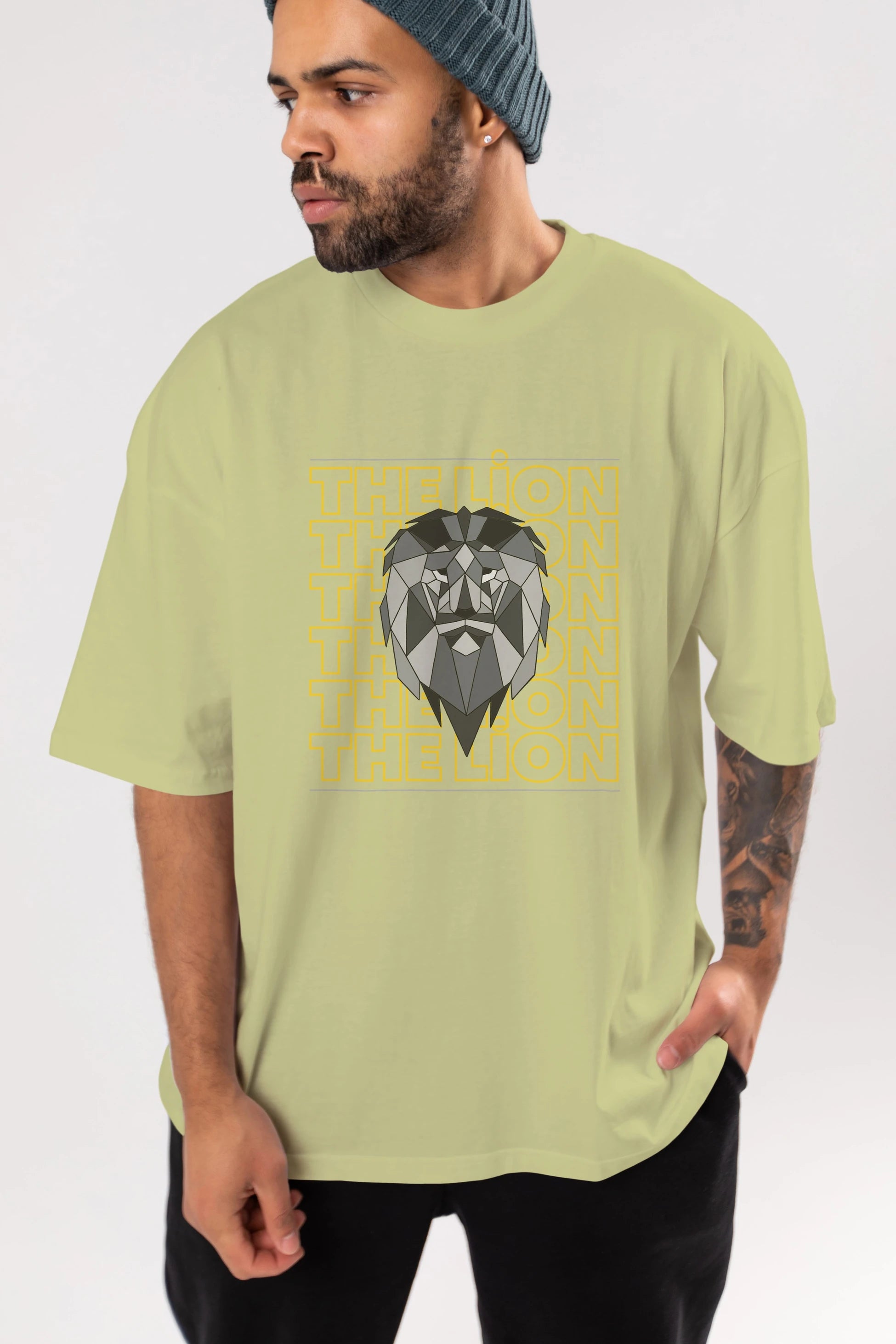The Lion Yazılı Ön Baskılı Oversize t-shirt Erkek Kadın Unisex