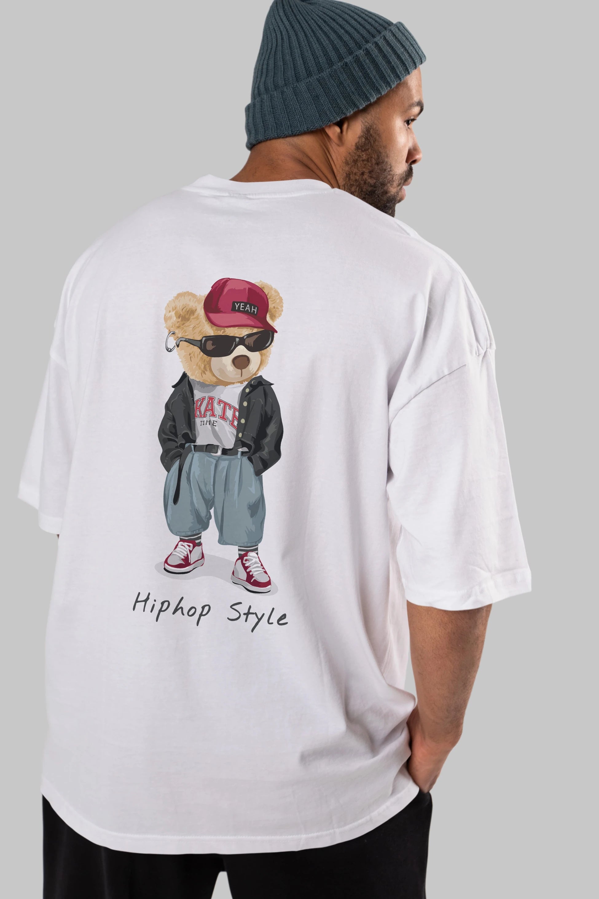 Teddy Bear Hiphop Style Arka Baskılı Oversize t-shirt Erkek Kadın Unisex %100 Pamuk