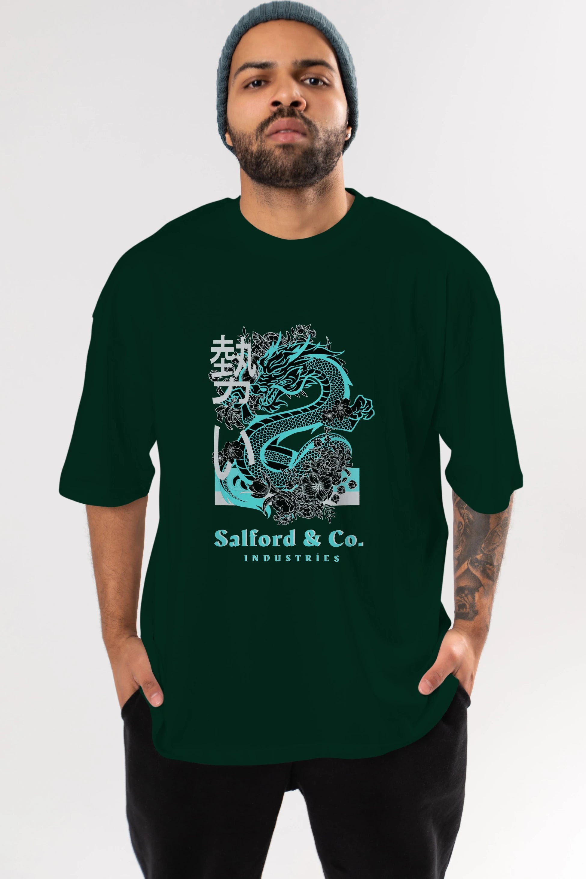 Dragon Ön Baskılı Oversize t-shirt Erkek Kadın Unisex