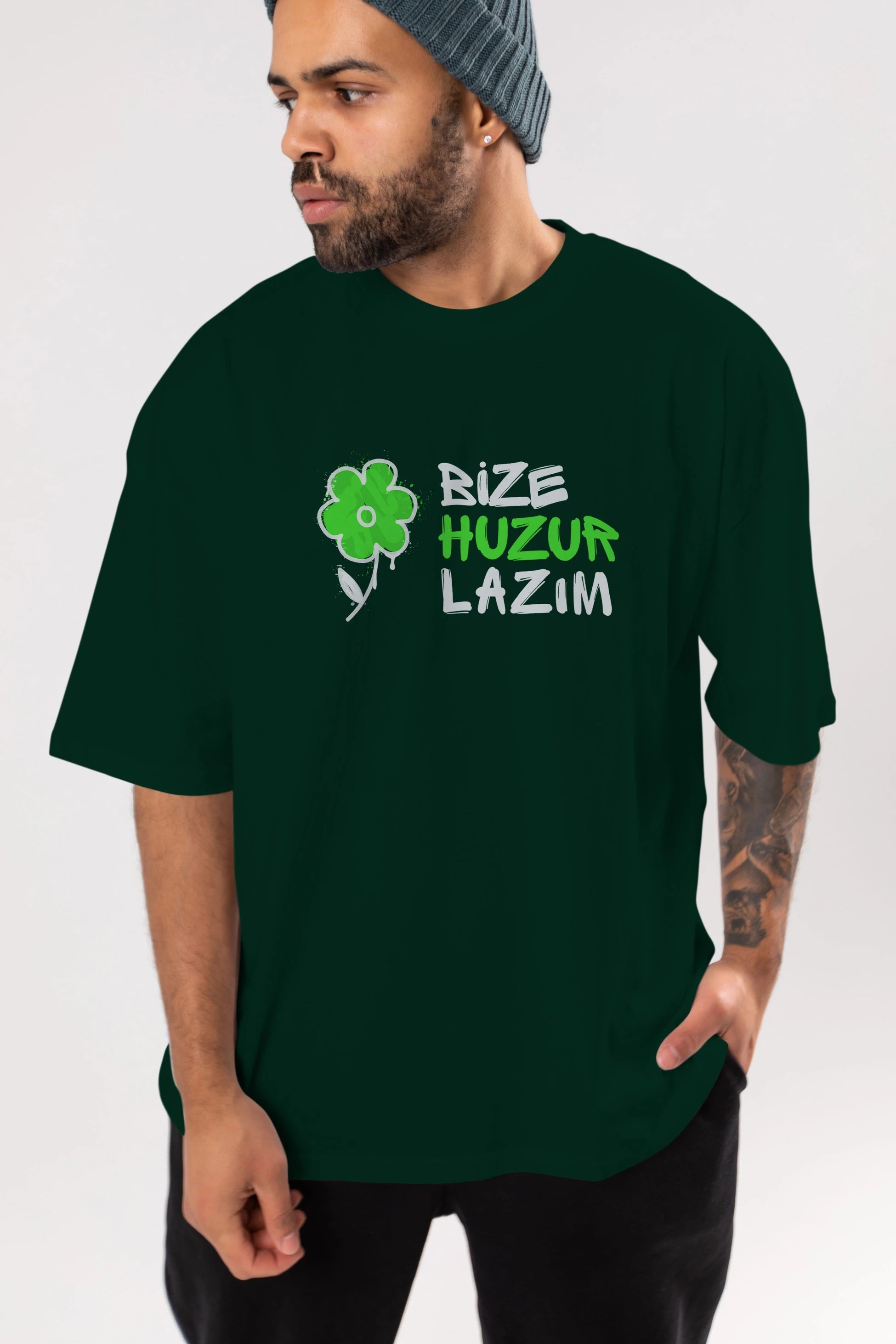 Bize Huzur Lazım Ön Baskılı Oversize t-shirt Erkek Kadın Unisex