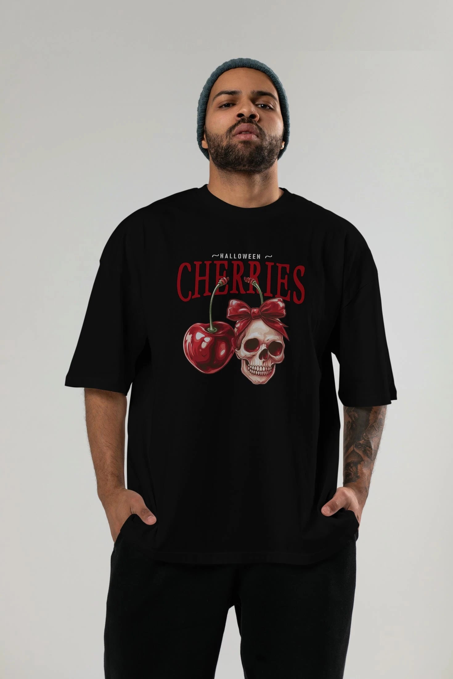 Cherry Cherries 1 Ön Baskılı Oversize t-shirt Erkek Kadın Pamuk Bisiklet Yaka tişort