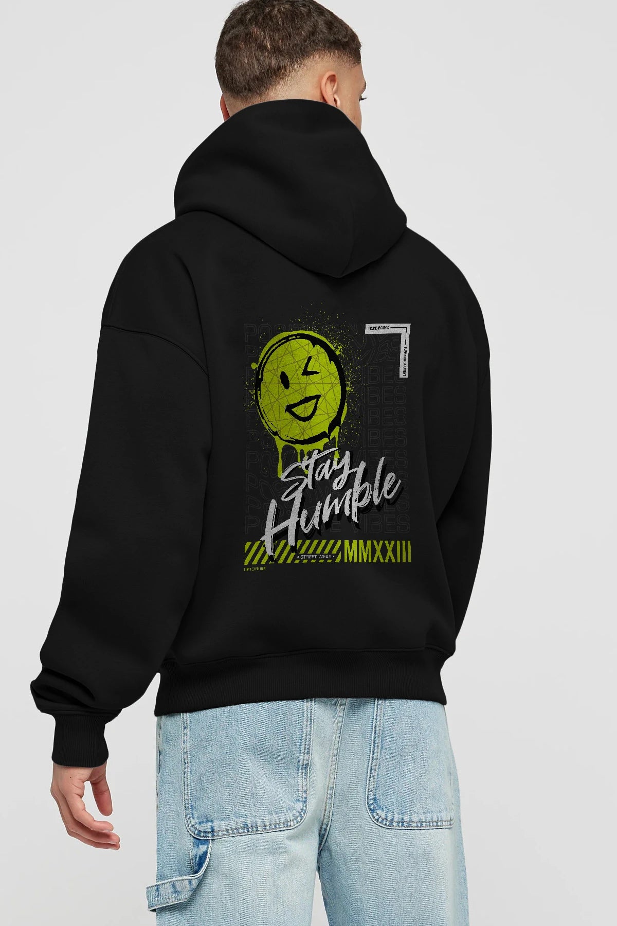 Stay Humble Arka Baskılı Hoodie Oversize Kapüşonlu Sweatshirt Erkek Kadın Unisex