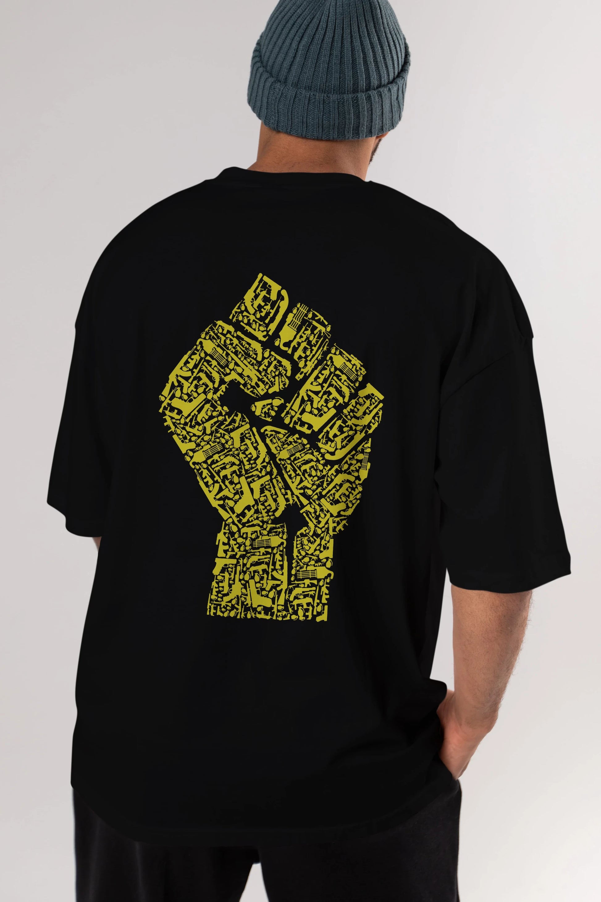 Hand Of Revolution Arka Baskılı Oversize t-shirt %100 pamuk Erkek Kadın Unisex