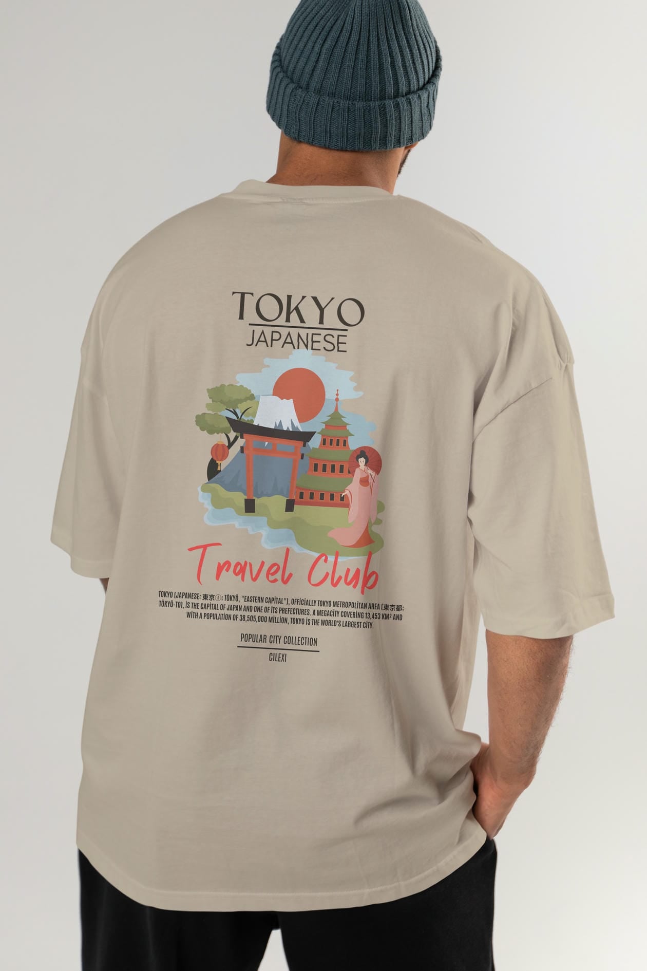 Tokyo Japanese Arka Baskılı Oversize t-shirt Erkek Kadın Pamuk Bisiklet Yaka tişort