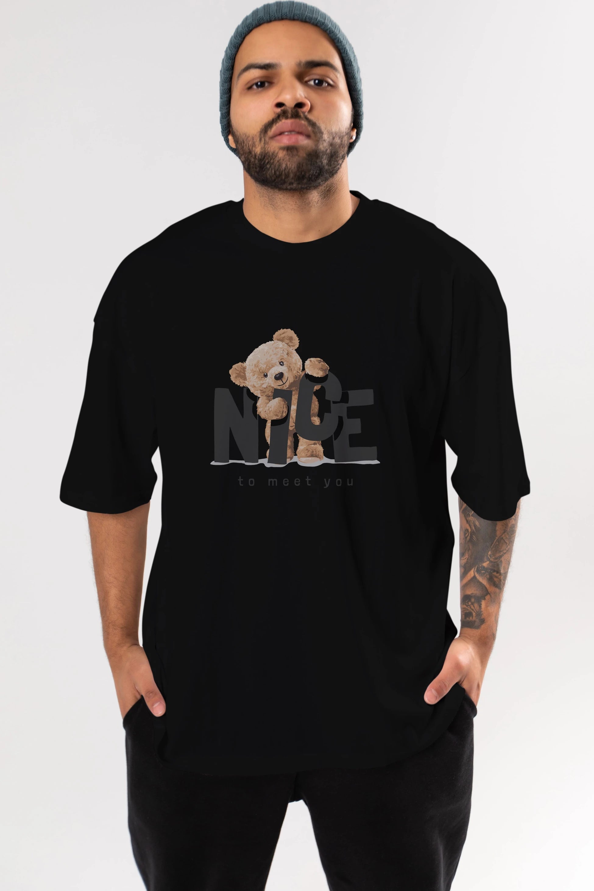 Teddy Nıce To Meet You Ön Baskılı Oversize t-shirt Erkek Kadın Unisex %100 Pamuk