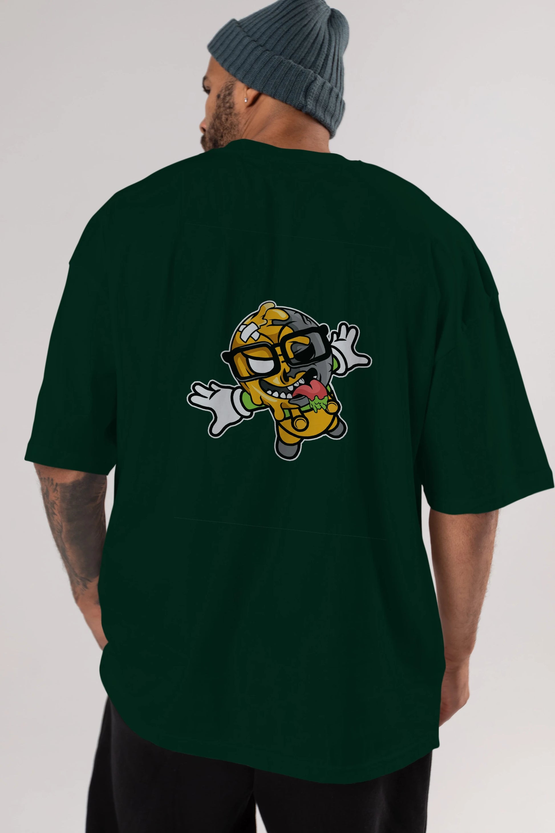 Smiley Jump Arka Baskılı Oversize t-shirt Erkek Kadın Unisex %100 Pamuk tişort