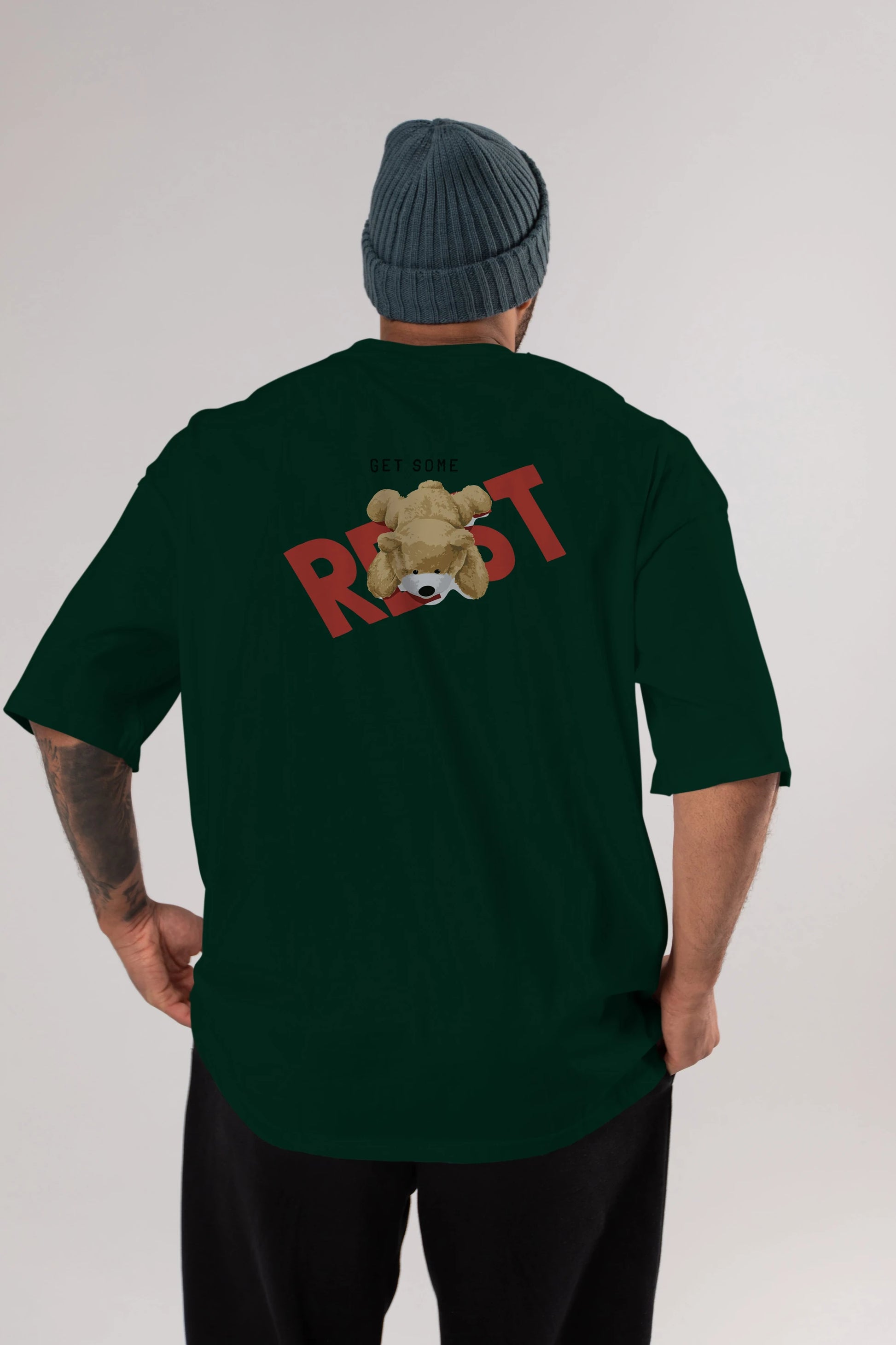 Teddy Bear Rest Arka Baskılı Oversize t-shirt Erkek Kadın Unisex %100 Pamuk