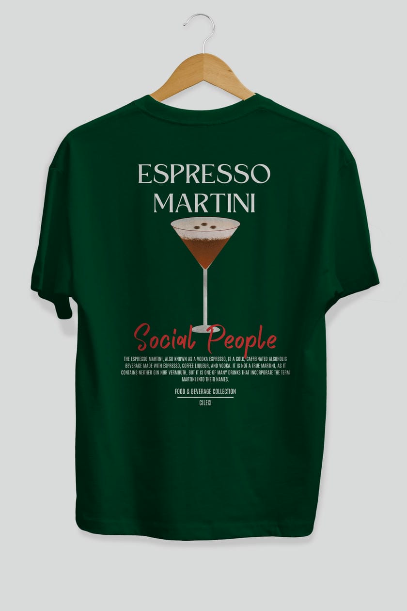 Espresso Martını Kokteyl Serisi Baskılı Oversize t-shirt Erkek Kadın Unisex %100 Pamuk Bisiklet Yaka tişort