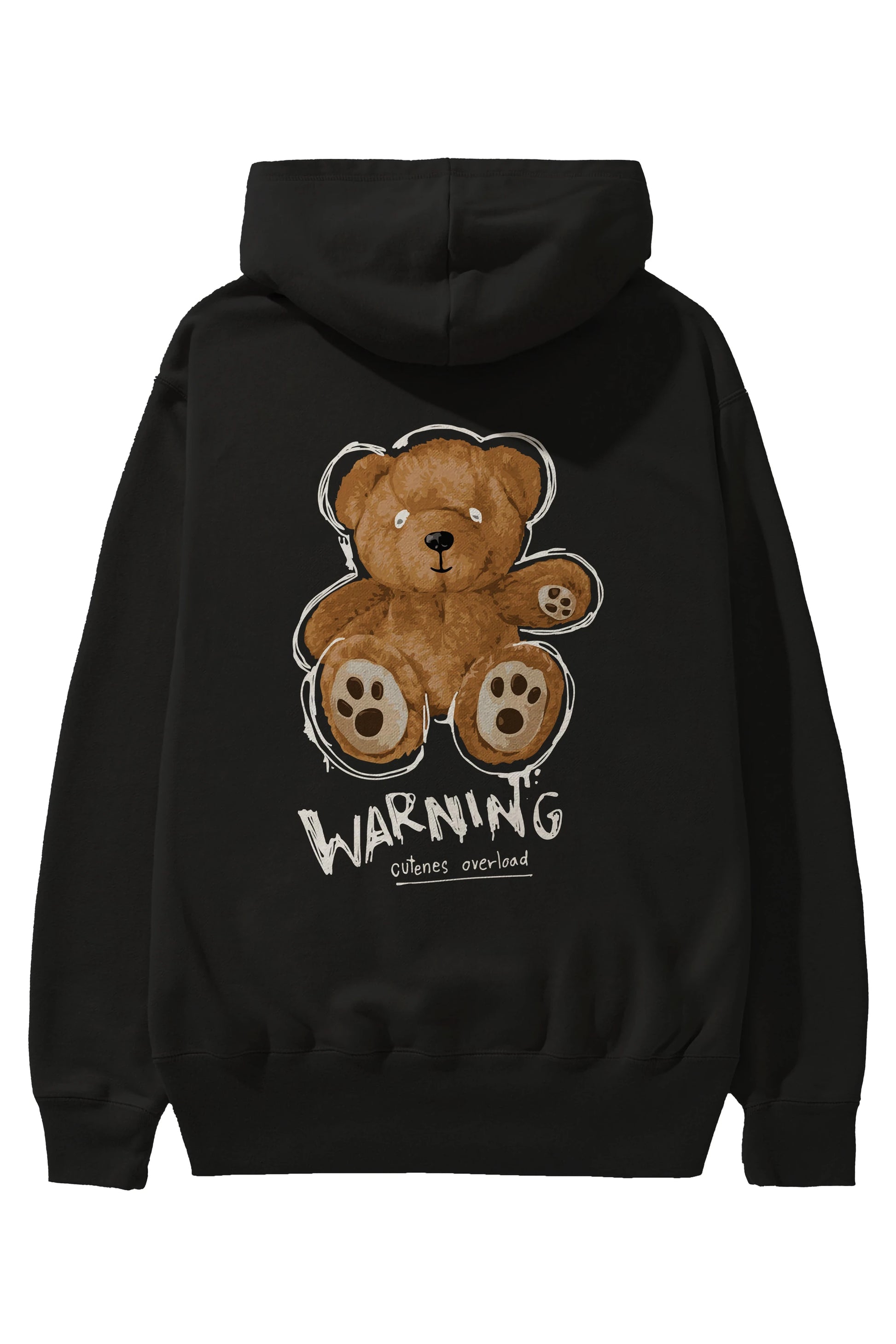 Warning Cuteness Bear Arka Baskılı Hoodie Oversize Kapüşonlu Sweatshirt Erkek Kadın Unisex
