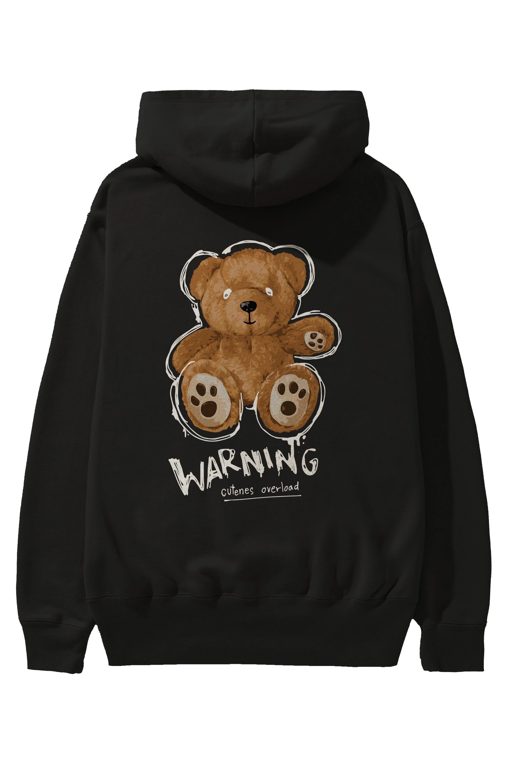 Warning Cuteness Bear Arka Baskılı Hoodie Oversize Kapüşonlu Sweatshirt Erkek Kadın Unisex