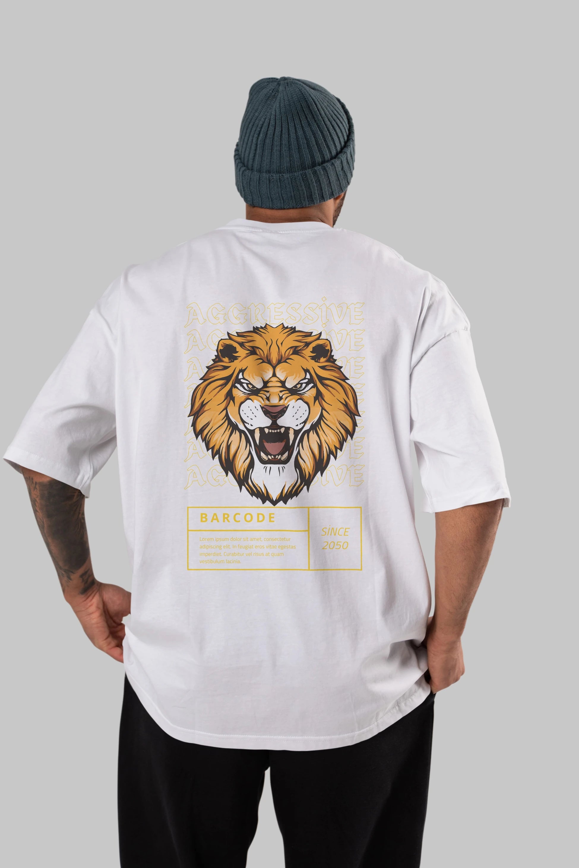 Aggressive Lion Arka Baskılı Oversize t-shirt Erkek Kadın Unisex