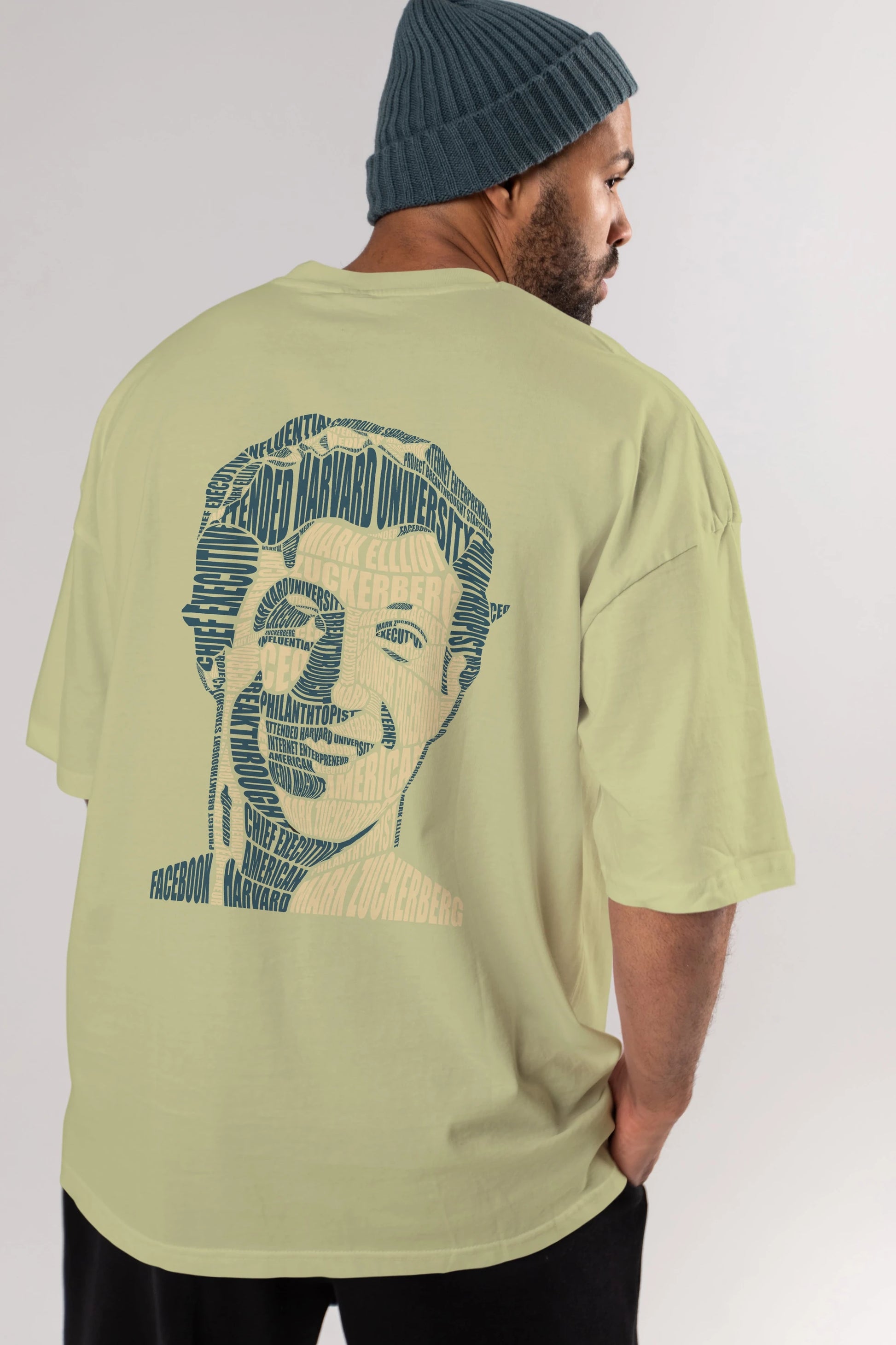 Mark Zuckerberg Calligram Arka Baskılı Oversize t-shirt %100 pamuk Erkek Kadın Unisex