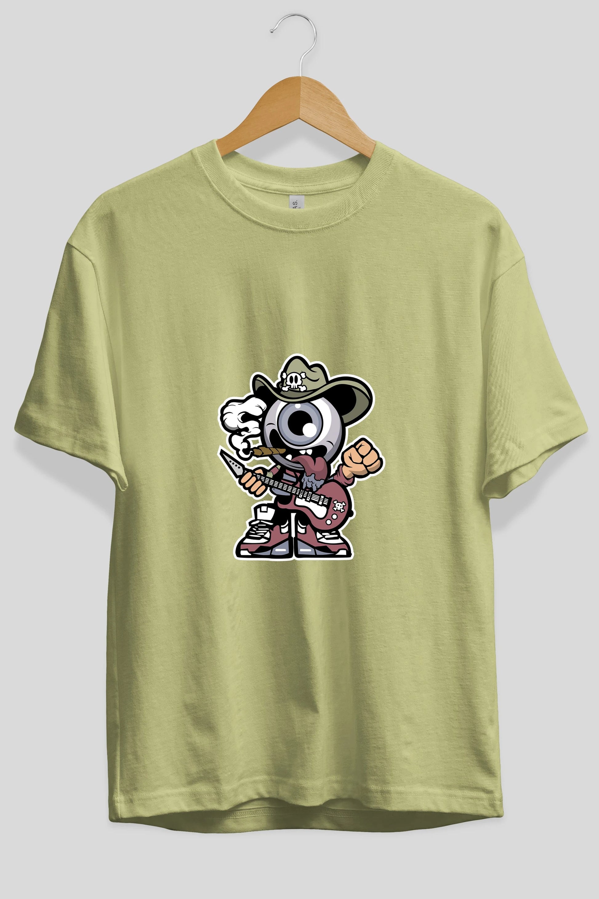 Eyeball Rockstar Cowboy Ön Baskılı Oversize t-shirt Erkek Kadın Unisex %100 Pamuk tişort