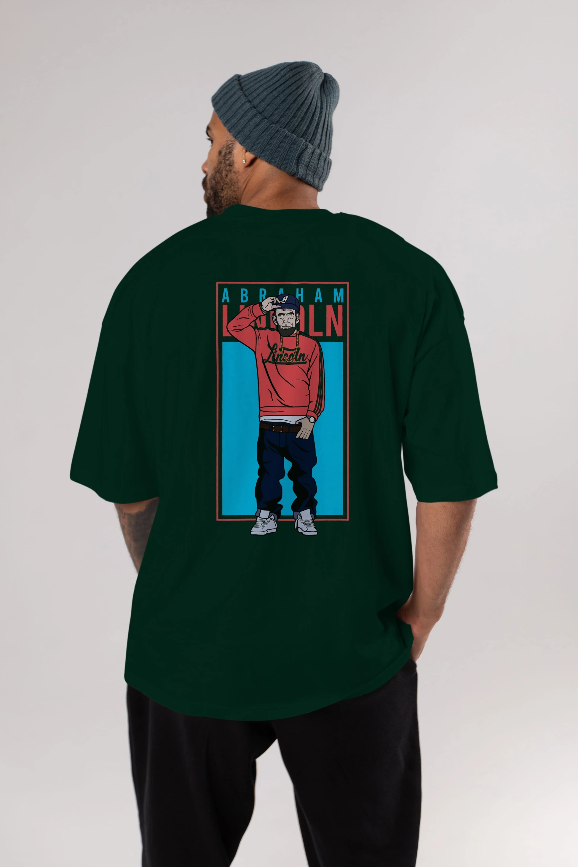 Abraham Lincoln Arka Baskılı Oversize t-shirt Erkek Kadın Unisex %100 Pamuk tişort