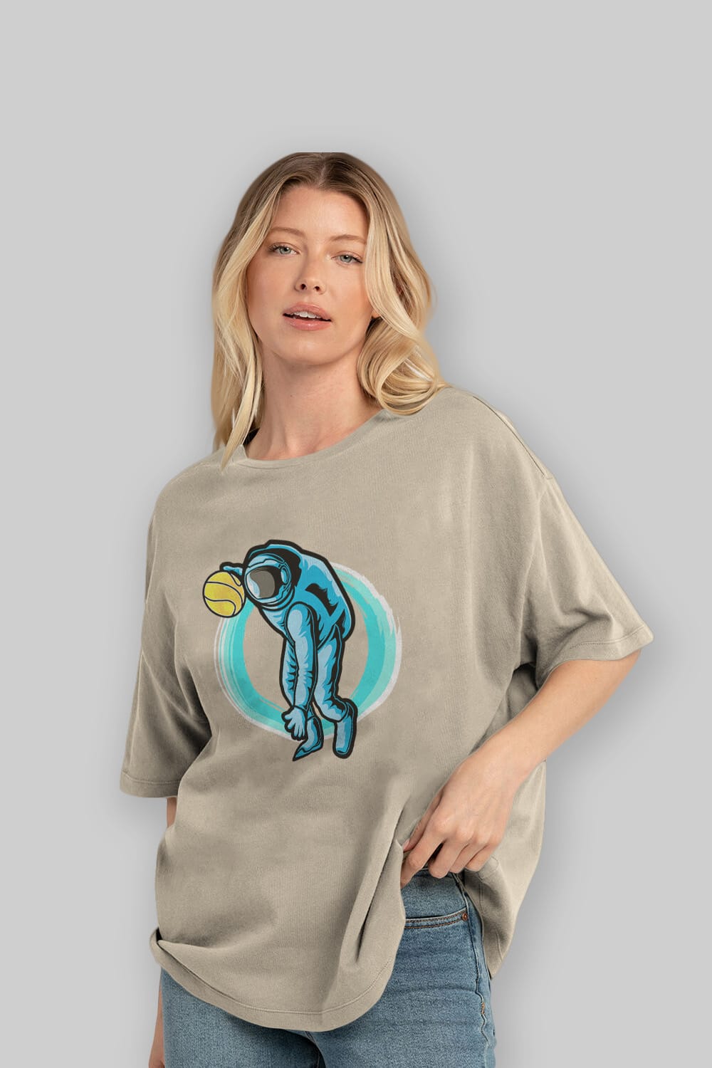 Astronaut Dribble Ön Baskılı Oversize t-shirt Erkek Kadın Unisex