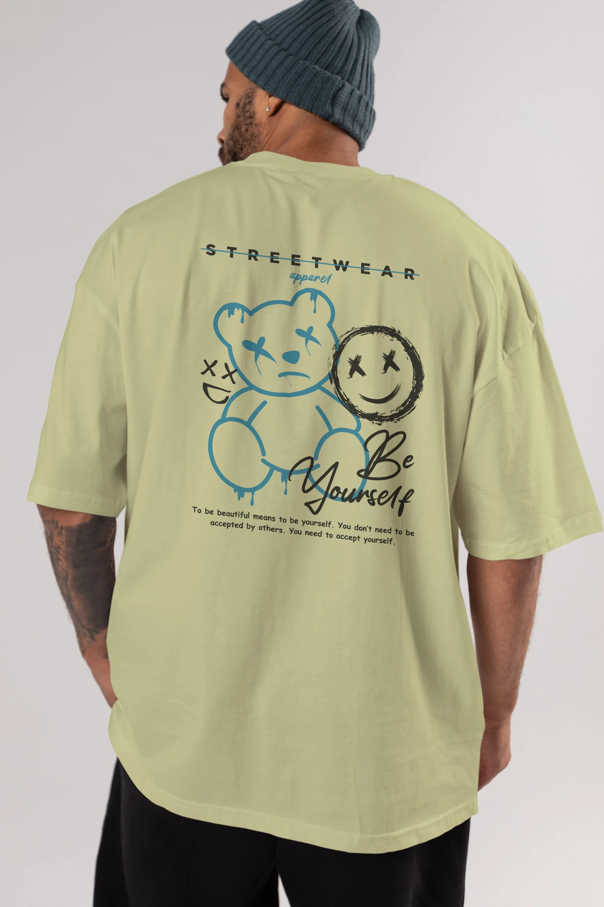 Be Yourself Bear Arka Baskılı Oversize t-shirt Erkek Kadın Unisex