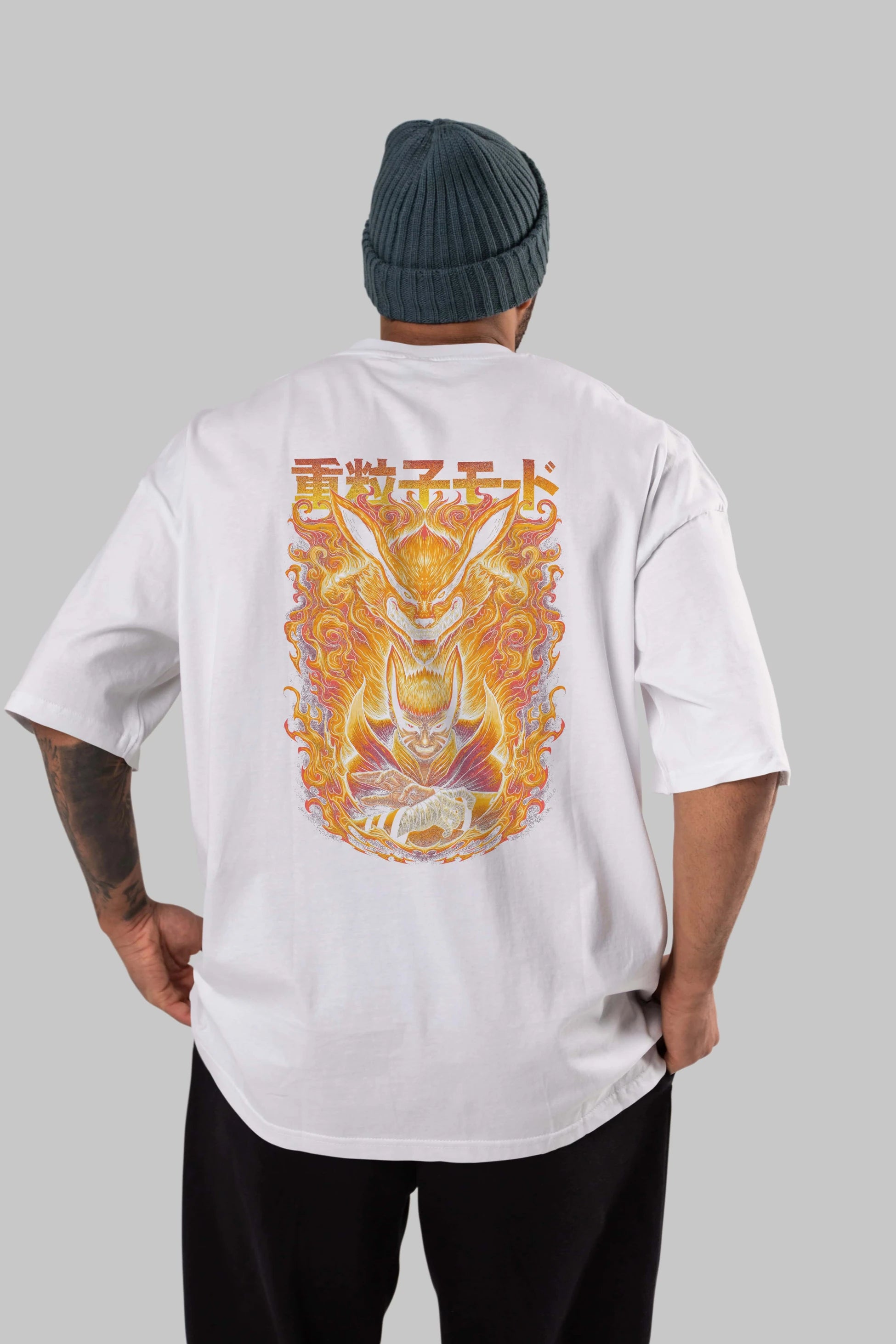 NARUTO KYUUBI 1 Anime Arka Baskılı Oversize t-shirt Erkek Kadın Unisex