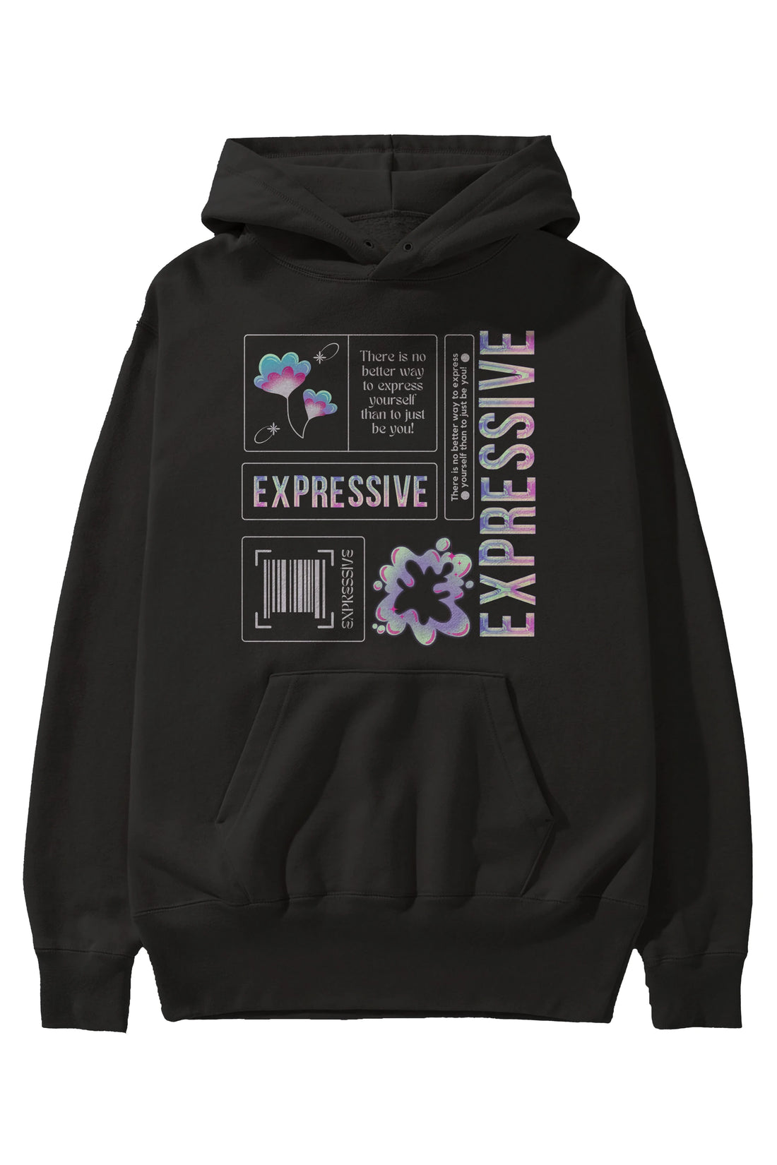 Expressive Streetwear Ön Baskılı Oversize Hoodie Kapüşonlu Sweatshirt Erkek Kadın Unisex