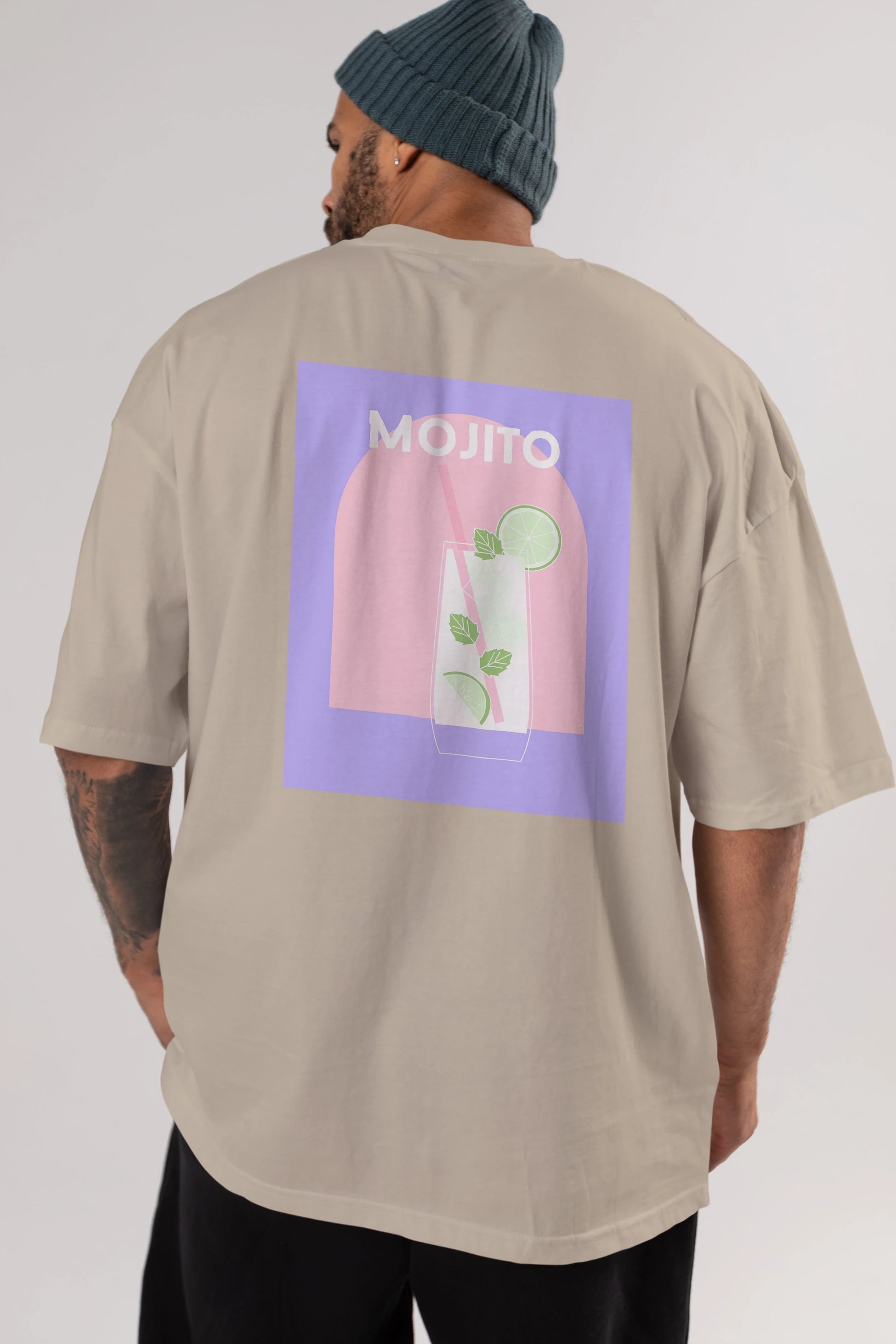 Mojito 2 Arka Baskılı Oversize t-shirt Erkek Kadın Unisex %100 Pamuk Bisiklet Yaka tişort
