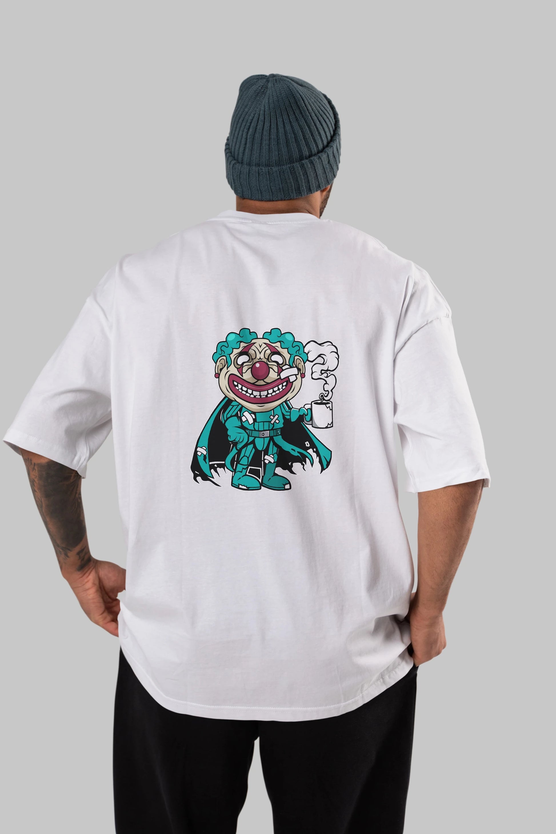 Super Clown Arka Baskılı Oversize t-shirt Erkek Kadın Unisex %100 Pamuk tişort