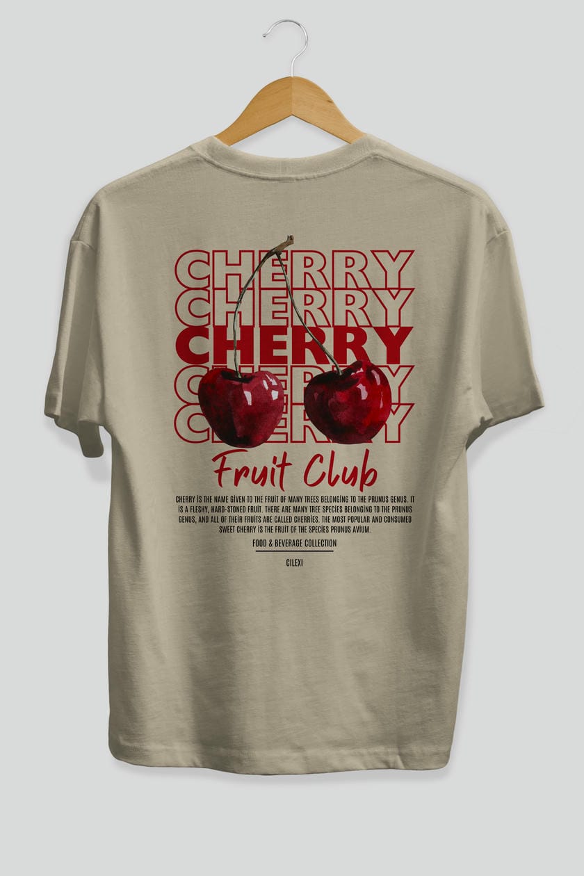 Cherry Arka Baskılı Oversize t-shirt Erkek Kadın Pamuk Bisiklet Yaka tişort