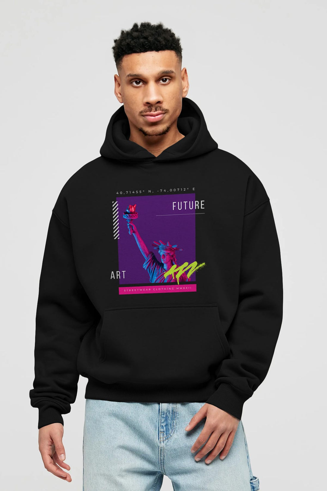 Future Art Ön Baskılı Oversize Hoodie Kapüşonlu Sweatshirt Erkek Kadın Unisex