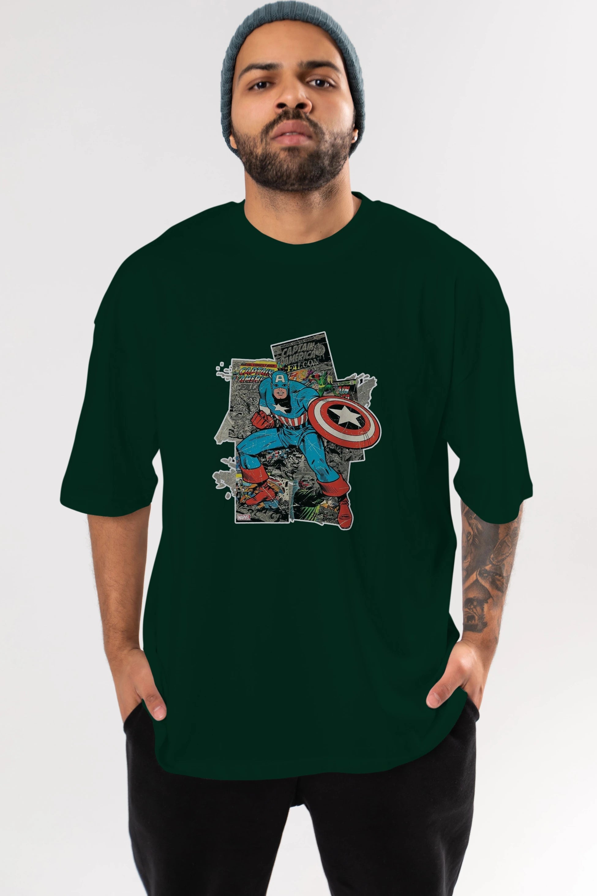 Captain America (2) Ön Baskılı Oversize t-shirt Erkek Kadın Unisex %100 Pamuk Bisiklet Yaka tişort