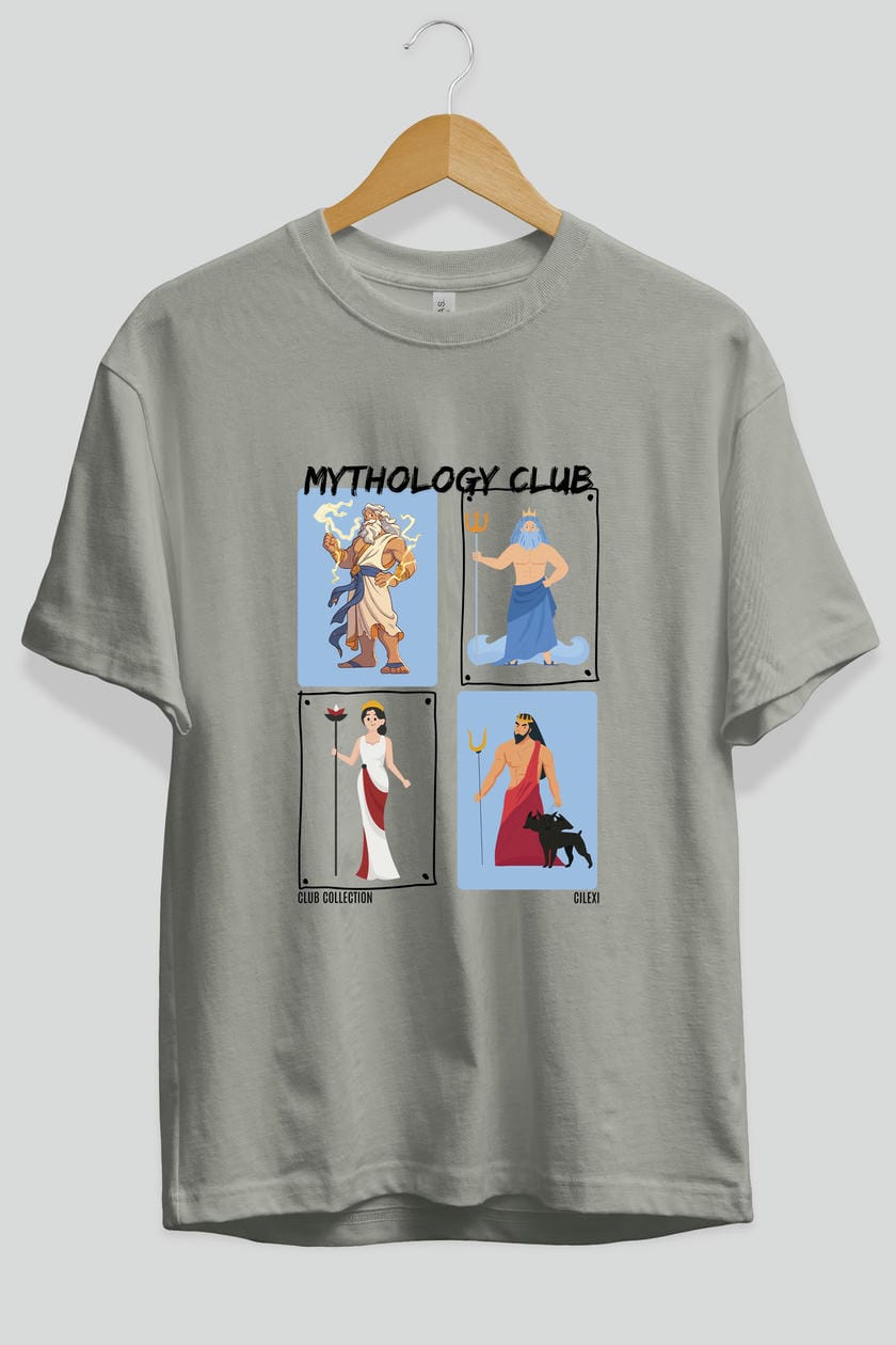 Mythology Club 2 ön Baskılı Oversize t-shirt Erkek Kadın %100 Pamuk Bisiklet Yaka tişort