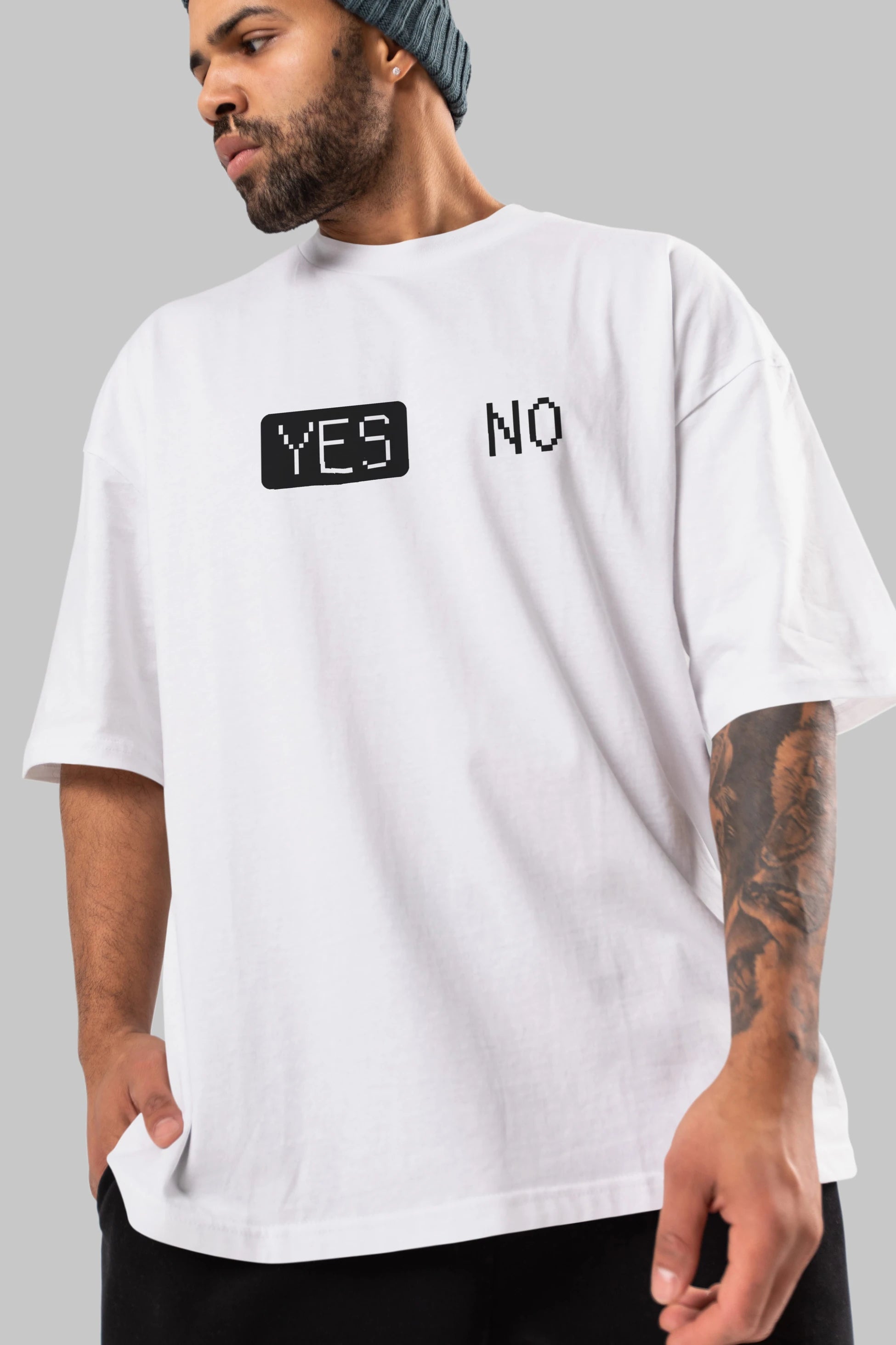 Yes No Ön Baskılı Oversize t-shirt %100 pamuk Erkek Kadın Unisex