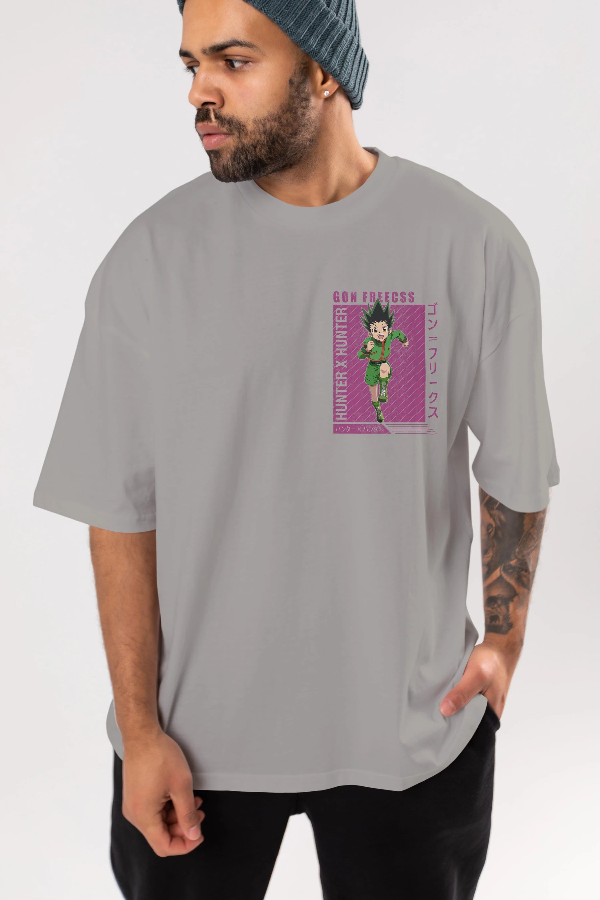 Gon Freecss HUNTER X HUNTER 3 Ön Sol Baskılı Oversize t-shirt Erkek Kadın Unisex %100 Pamuk Bisiklet Yaka tişort