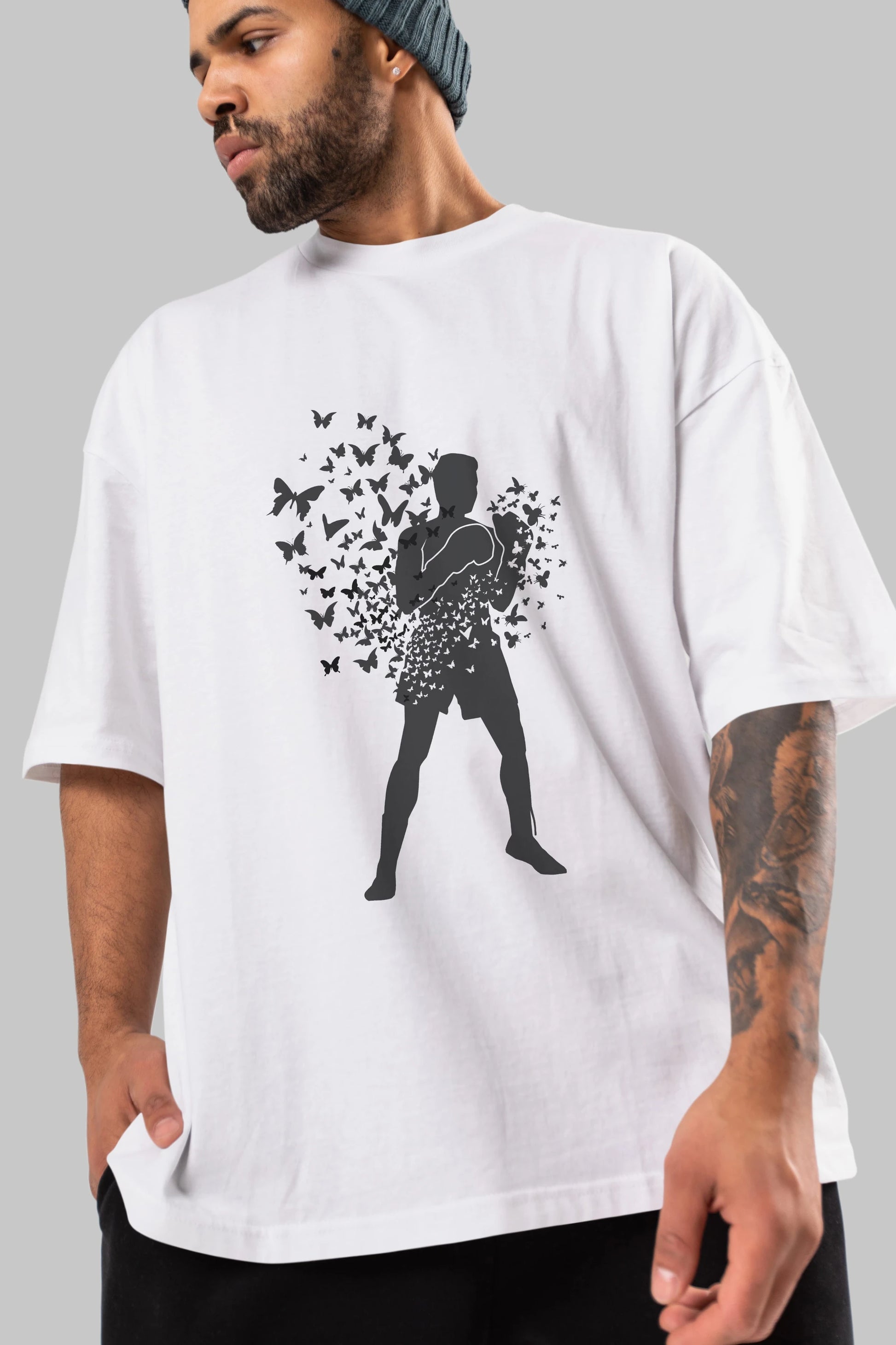 Float Like Butterfly Sting Like Bee Ön Baskılı Oversize t-shirt %100 pamuk Erkek Kadın Unisex