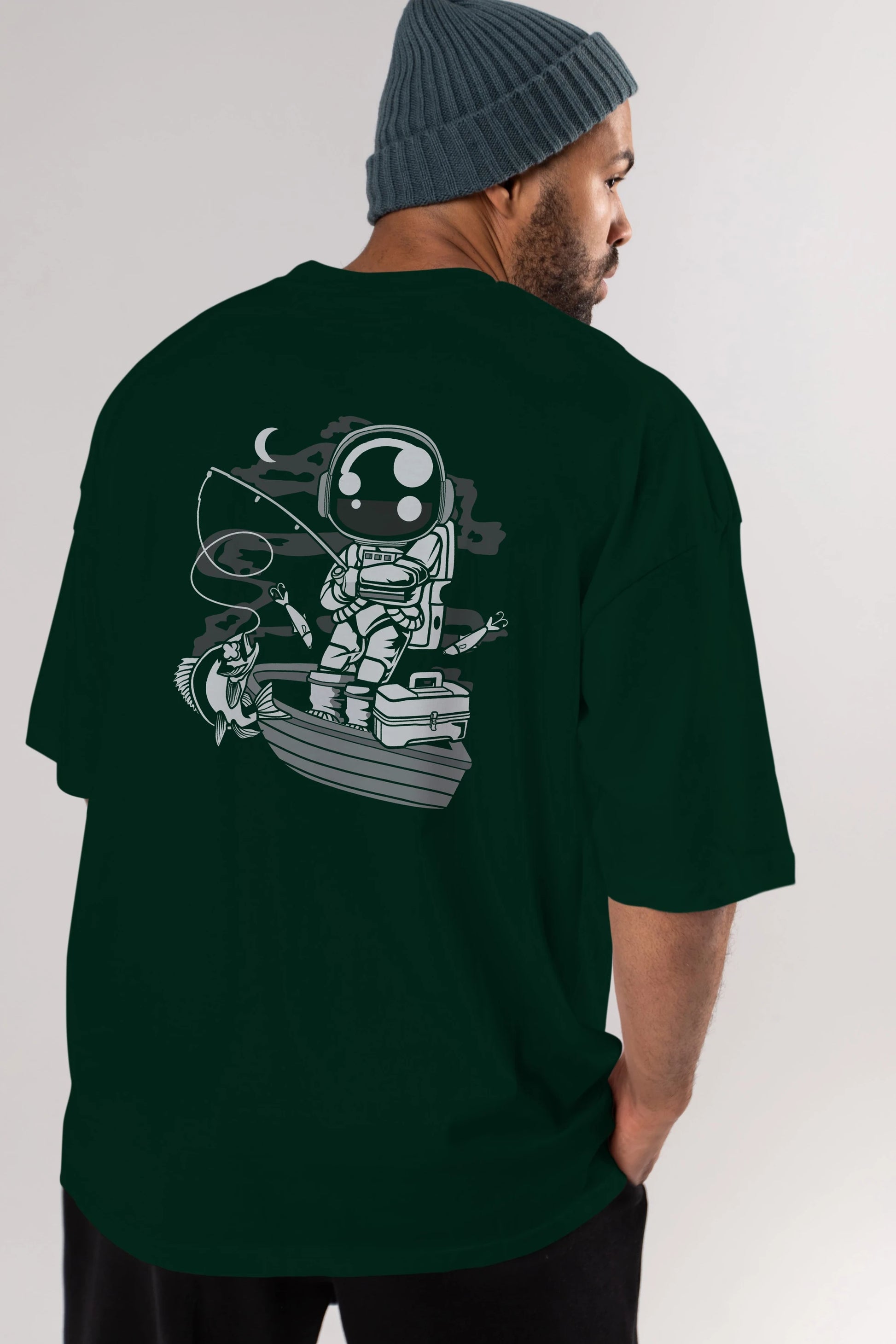Astronaut Fisherman Arka Baskılı Oversize t-shirt Erkek Kadın Unisex