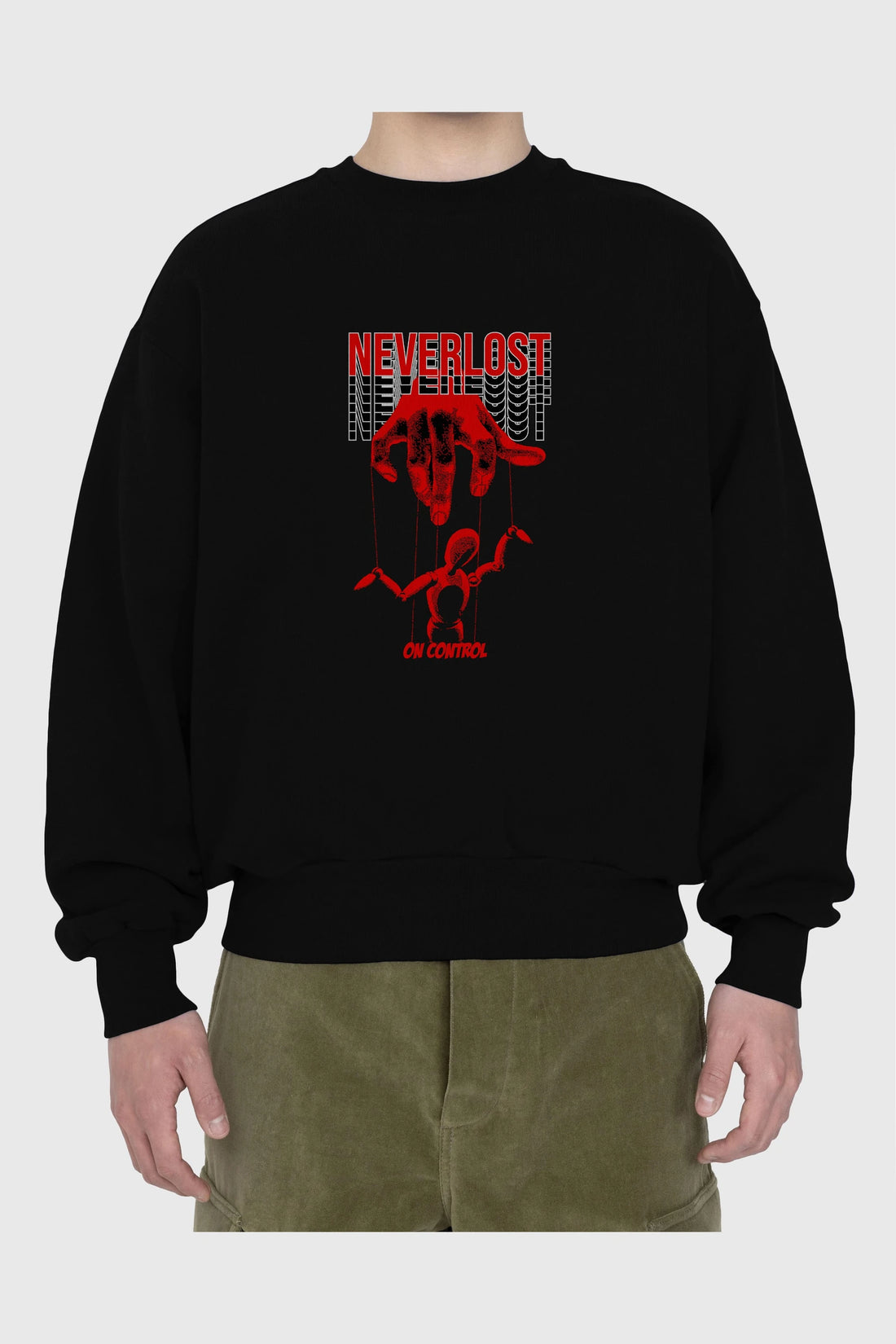 Neverlost on Control Ön Baskılı Oversize Sweatshirt Erkek Kadın Unisex