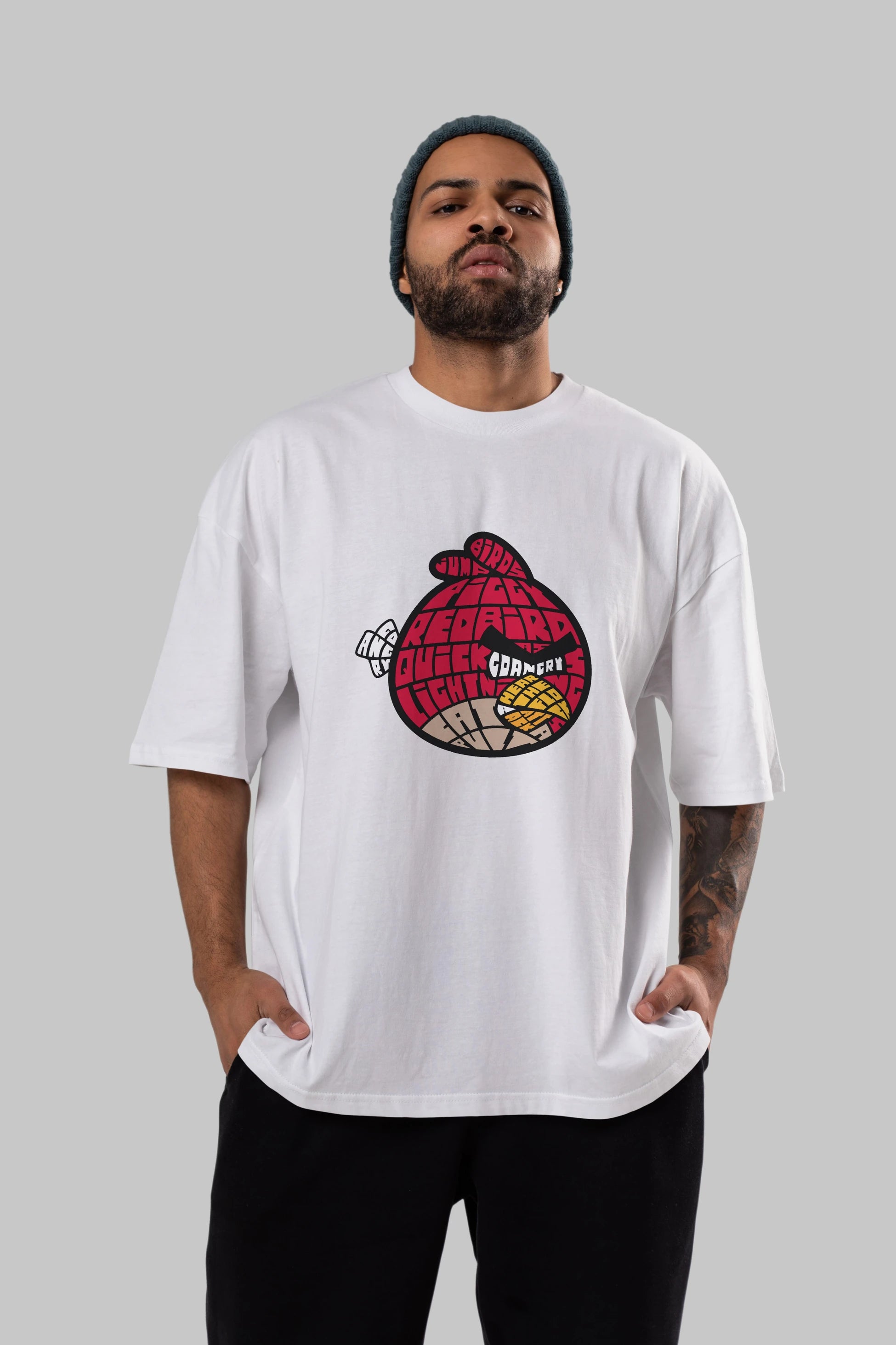 Bird With Anger Ön Baskılı Oversize t-shirt %100 pamuk Erkek Kadın Unisex