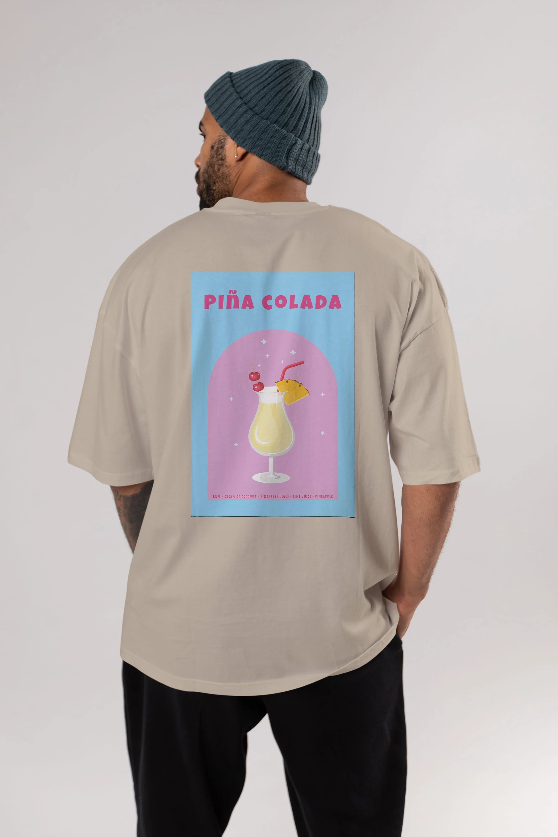 Pina Colada 2 Arka Baskılı Oversize t-shirt Erkek Kadın Unisex %100 Pamuk Bisiklet Yaka tişort