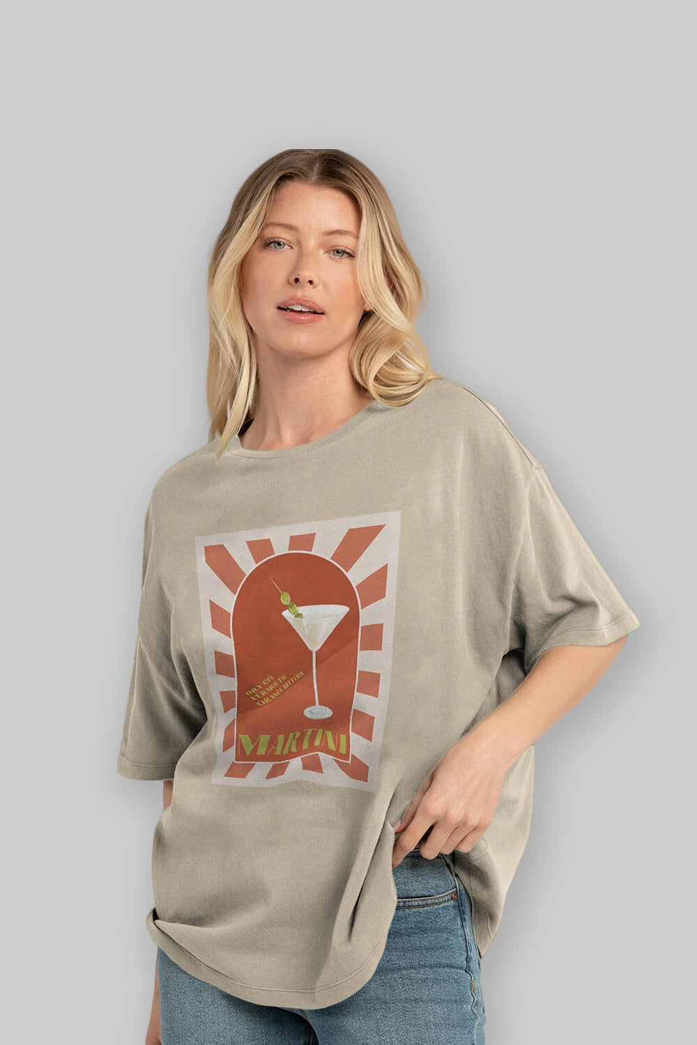 Martini 2 Ön Baskılı Oversize t-shirt Erkek Kadın Unisex %100 Pamuk Bisiklet Yaka tişort