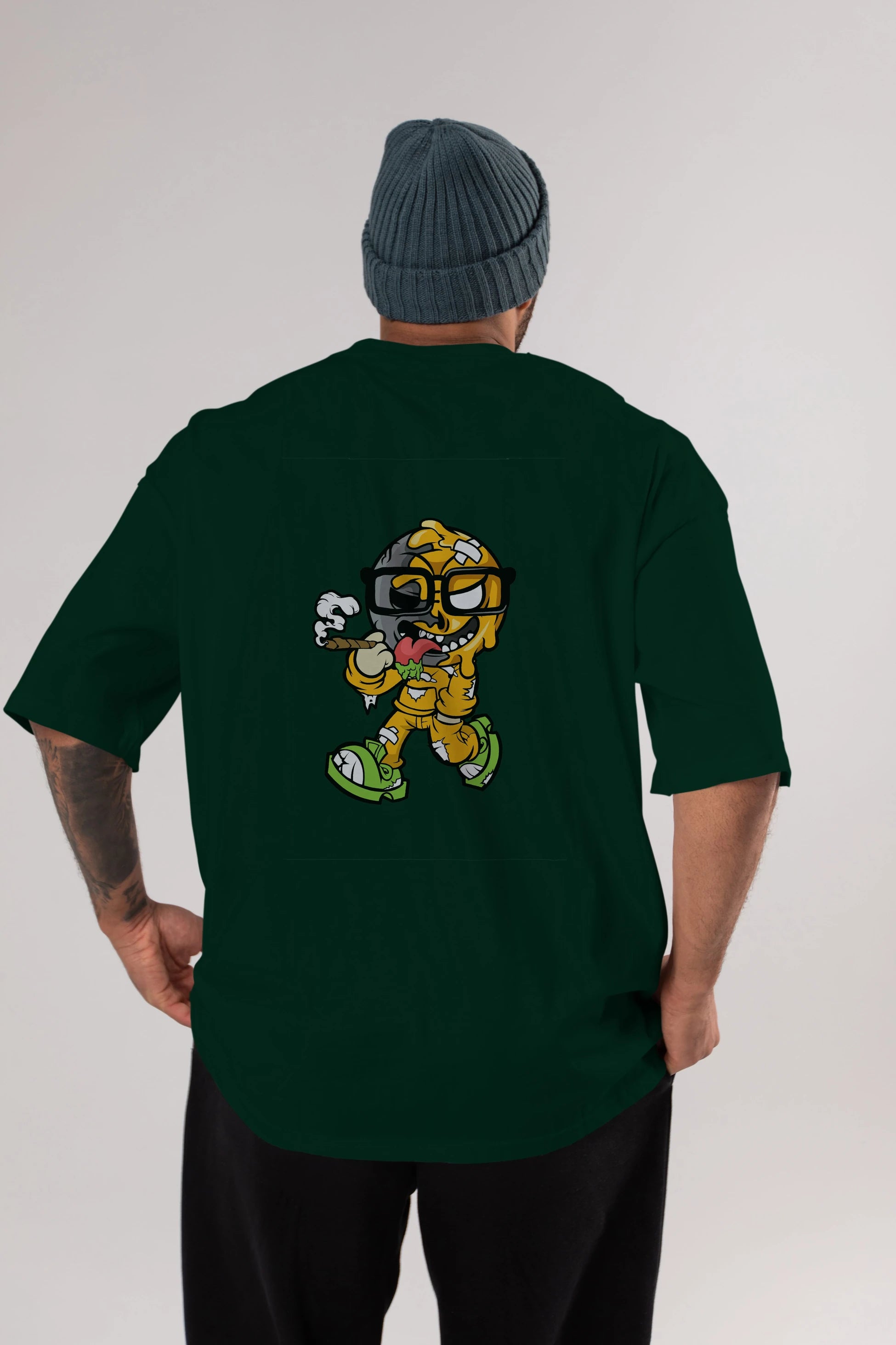 Eyeball Smoker Arka Baskılı Oversize t-shirt Erkek Kadın Unisex %100 Pamuk tişort