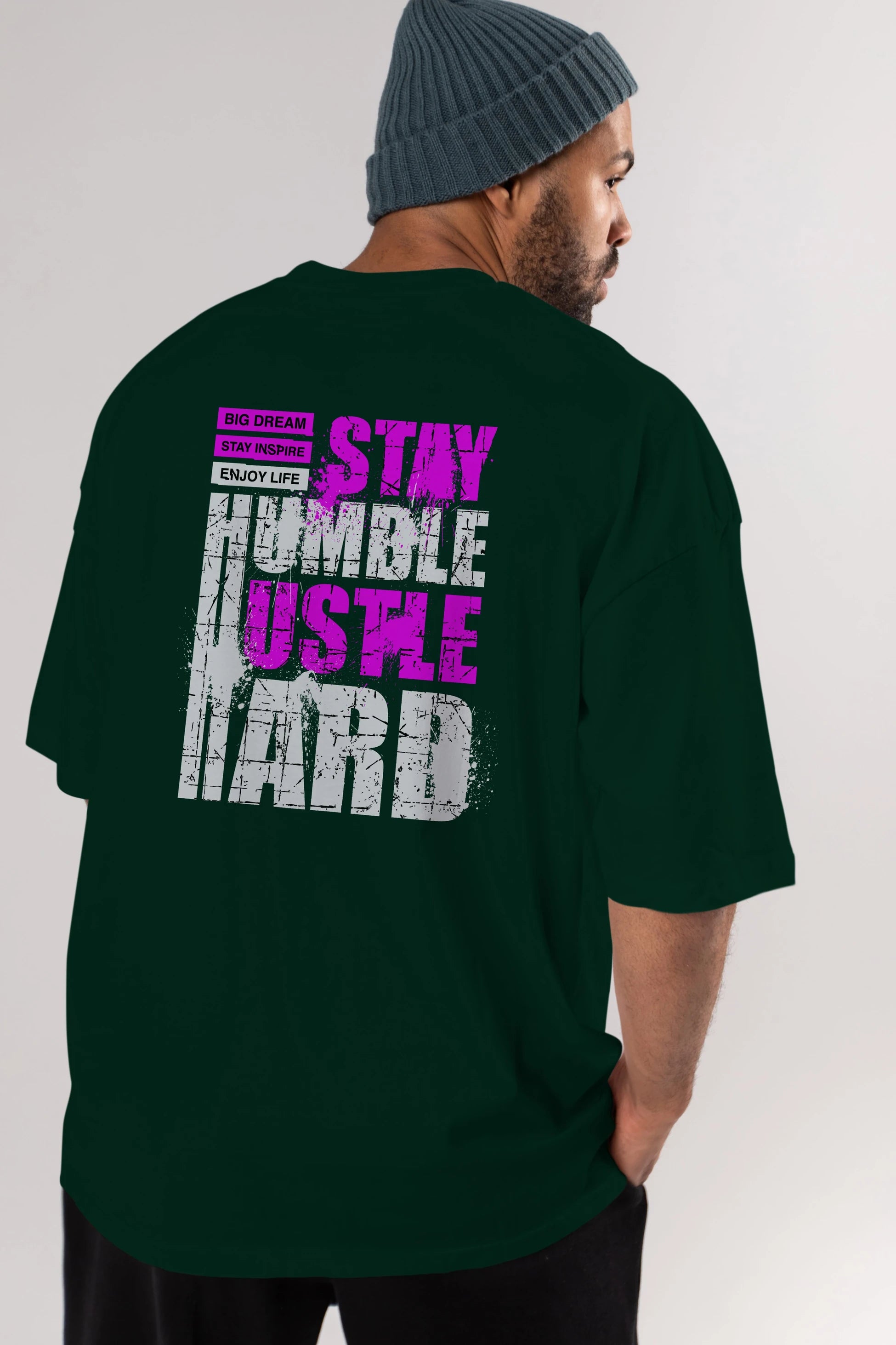 Stay Hustle Arka Baskılı Oversize t-shirt Erkek Kadın Unisex