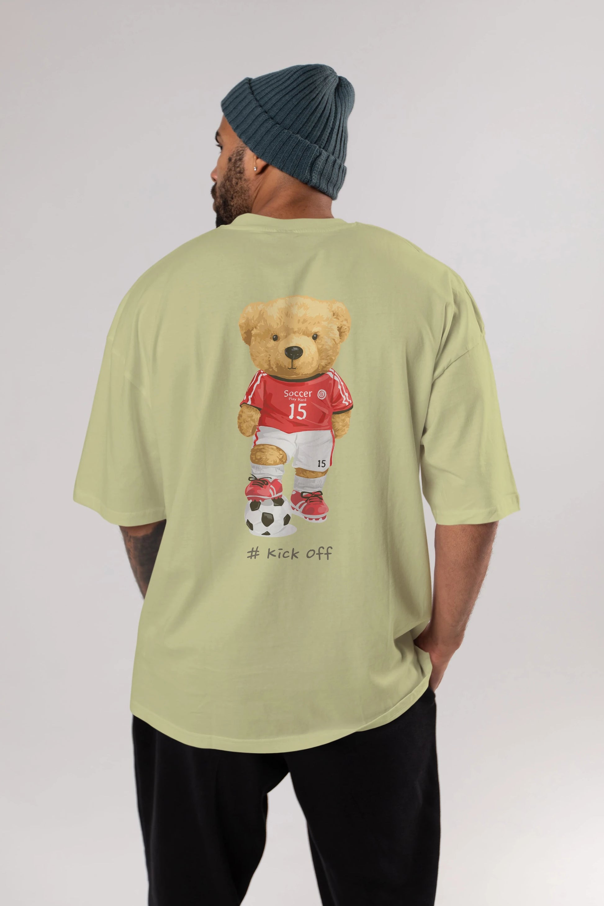 Teddy Bear Kick Off Arka Baskılı Oversize t-shirt Erkek Kadın Unisex %100 Pamuk