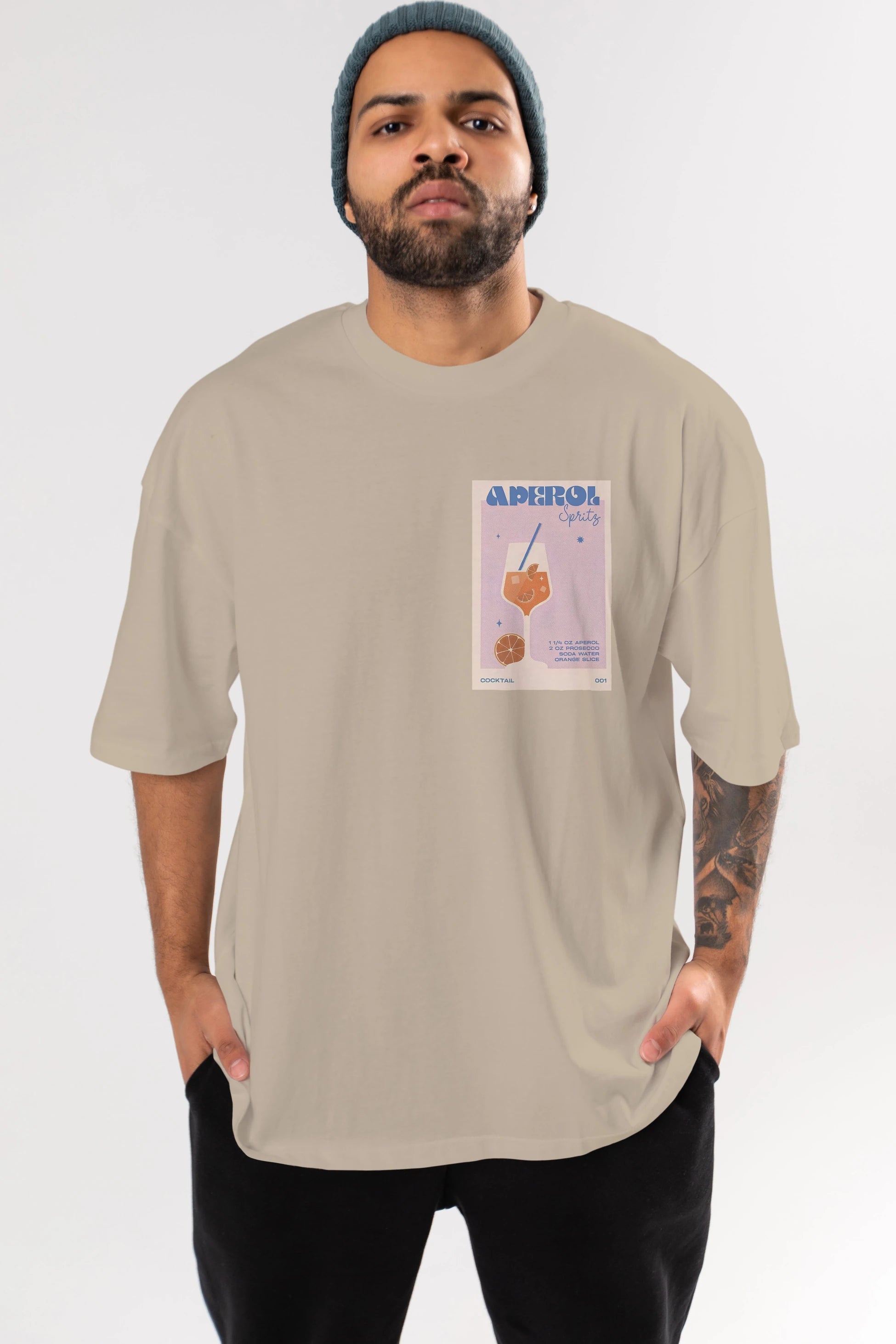 Aperol Spritz Ön Sol Baskılı Oversize t-shirt Erkek Kadın Unisex %100 Pamuk Bisiklet Yaka tişort
