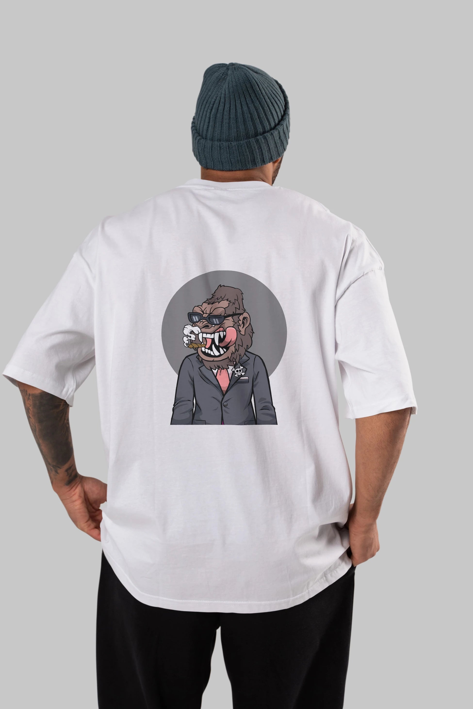 Monkey Suits Arka Baskılı Oversize t-shirt Erkek Kadın Unisex %100 Pamuk tişort