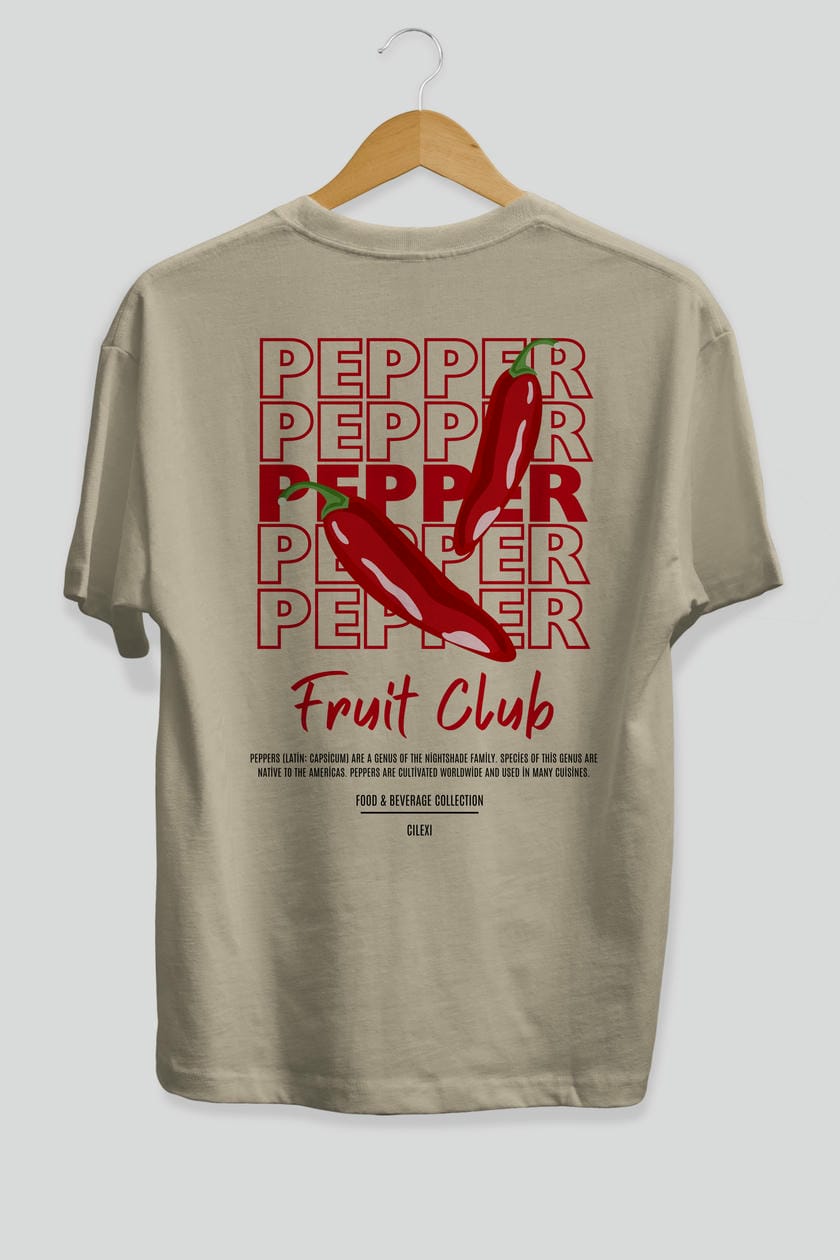 Pepper Arka Baskılı Oversize t-shirt Erkek Kadın Pamuk Bisiklet Yaka tişort