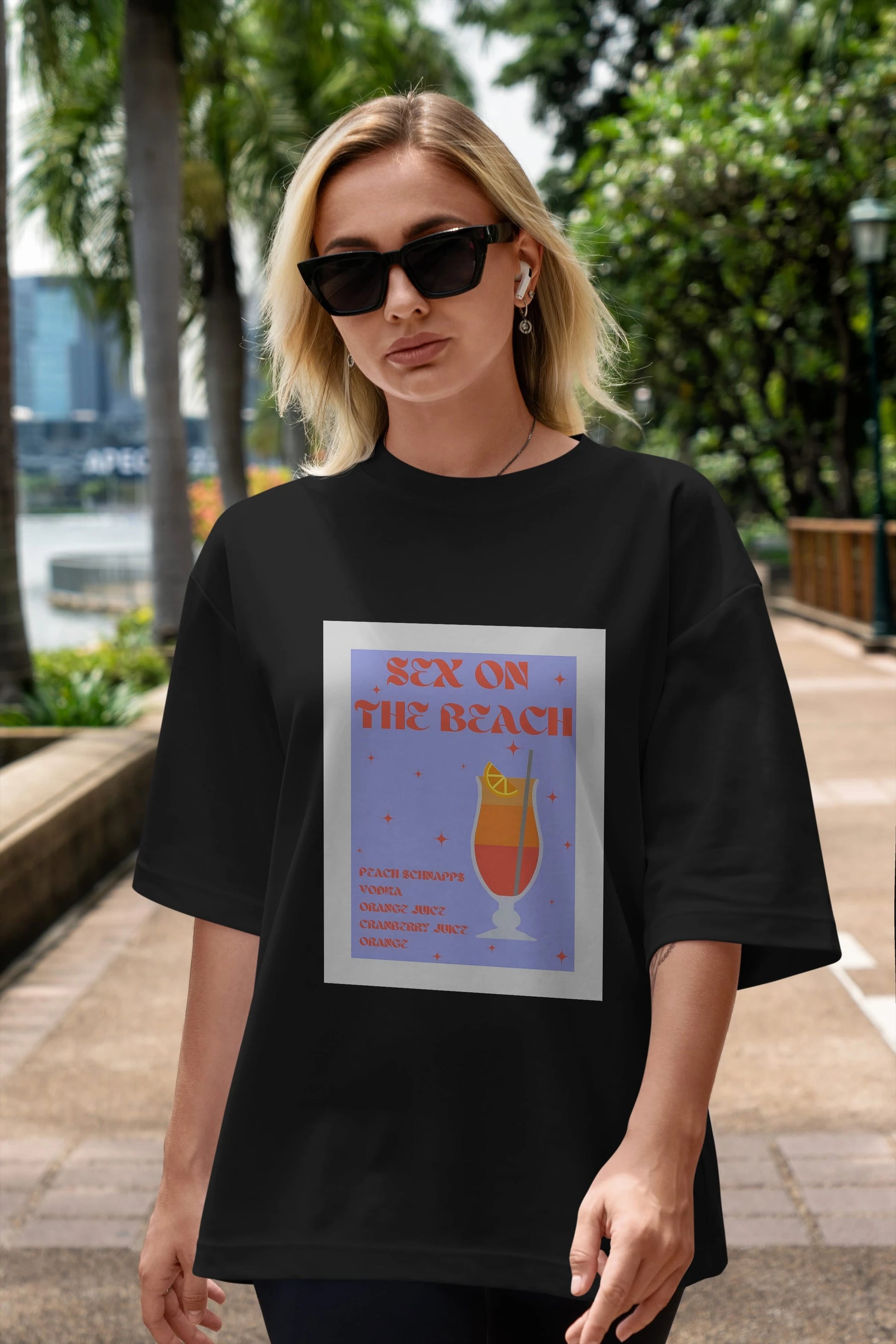 Sex On The Beach Ön Baskılı Oversize t-shirt Erkek Kadın Unisex %100 Pamuk Bisiklet Yaka tişort
