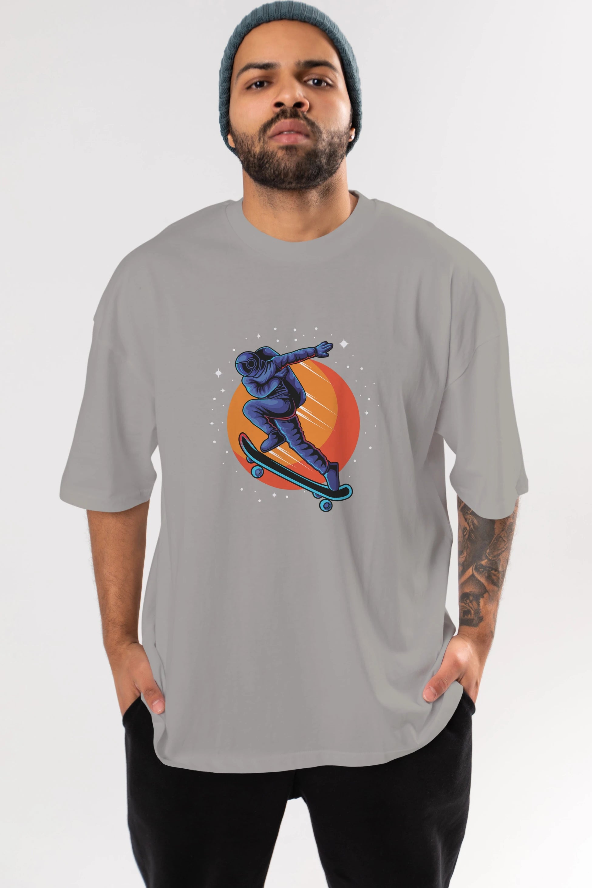 Astroskate Run Ön Baskılı Oversize t-shirt Erkek Kadın Unisex