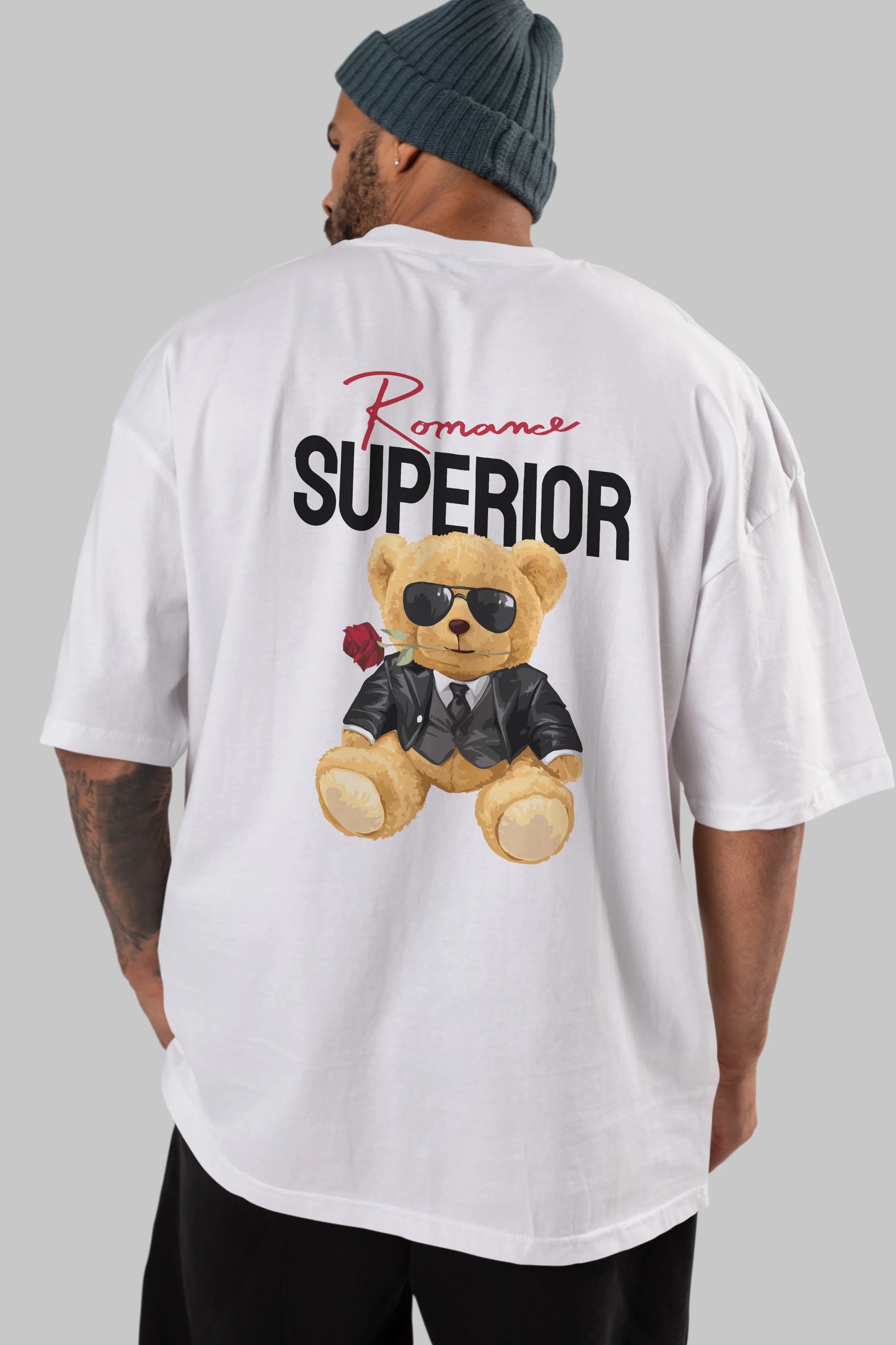 Teddy Bear Romance Superior Arka Baskılı Oversize t-shirt Erkek Kadın Unisex %100 Pamuk