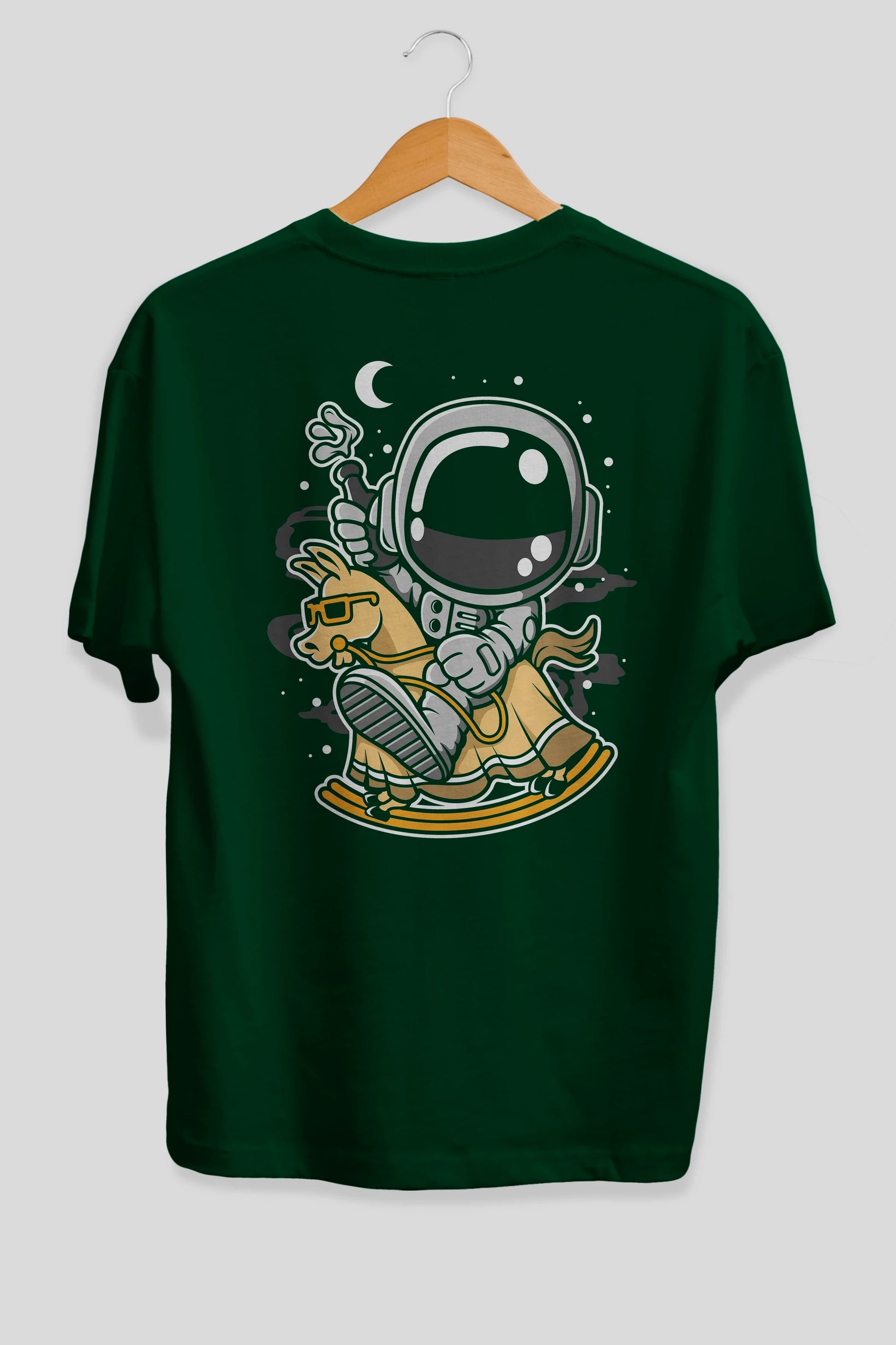 Astronaut RidingToy Horse Arka Baskılı Oversize t-shirt Erkek Kadın Unisex