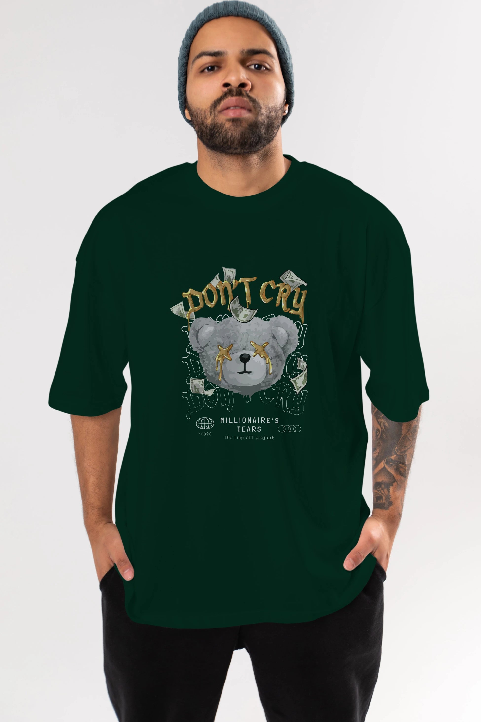 Dont Cry Bear Ön Baskılı Oversize t-shirt Erkek Kadın Unisex