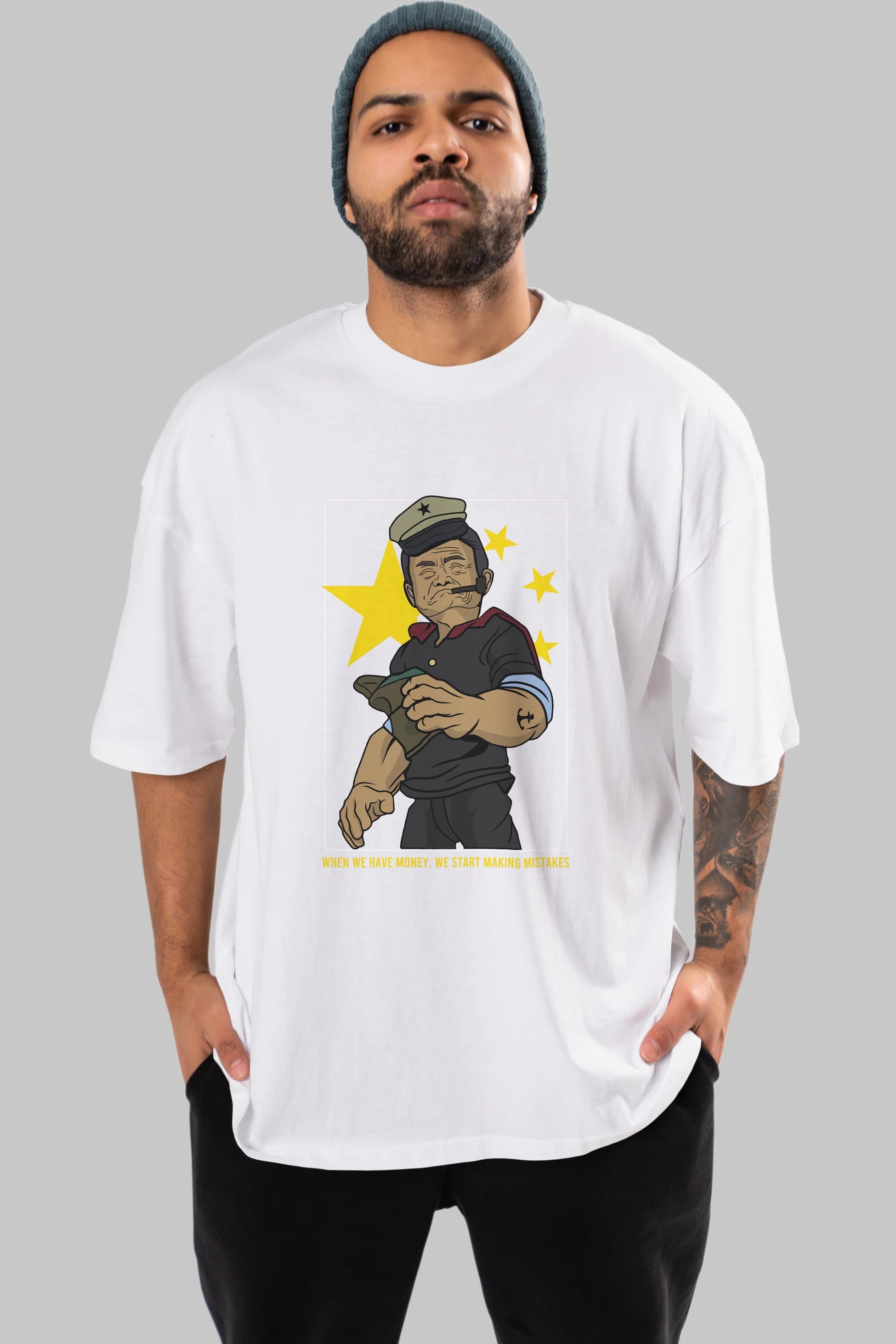 Popeye Jack Ma Ön Baskılı Oversize t-shirt Erkek Kadın Unisex %100 Pamuk tişort